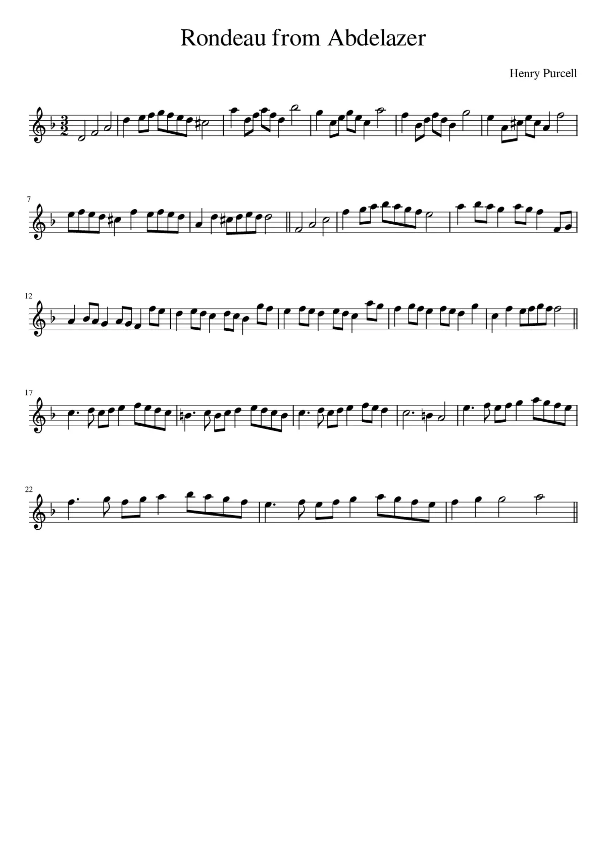 Rondeau from Abdelazer - Page 1