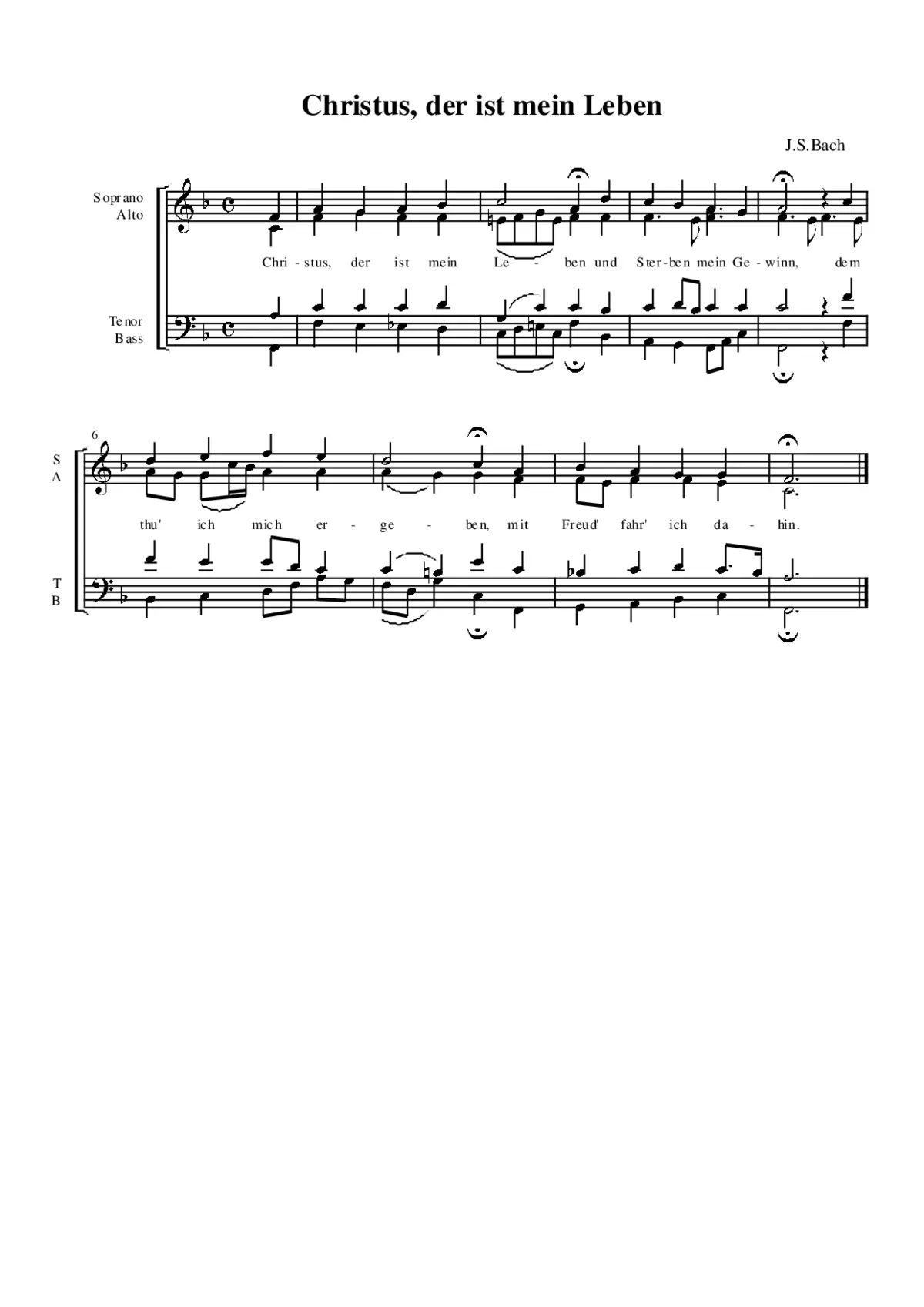 Christus, der ist mein Leben (Chorale), BWV 281 - Page 1