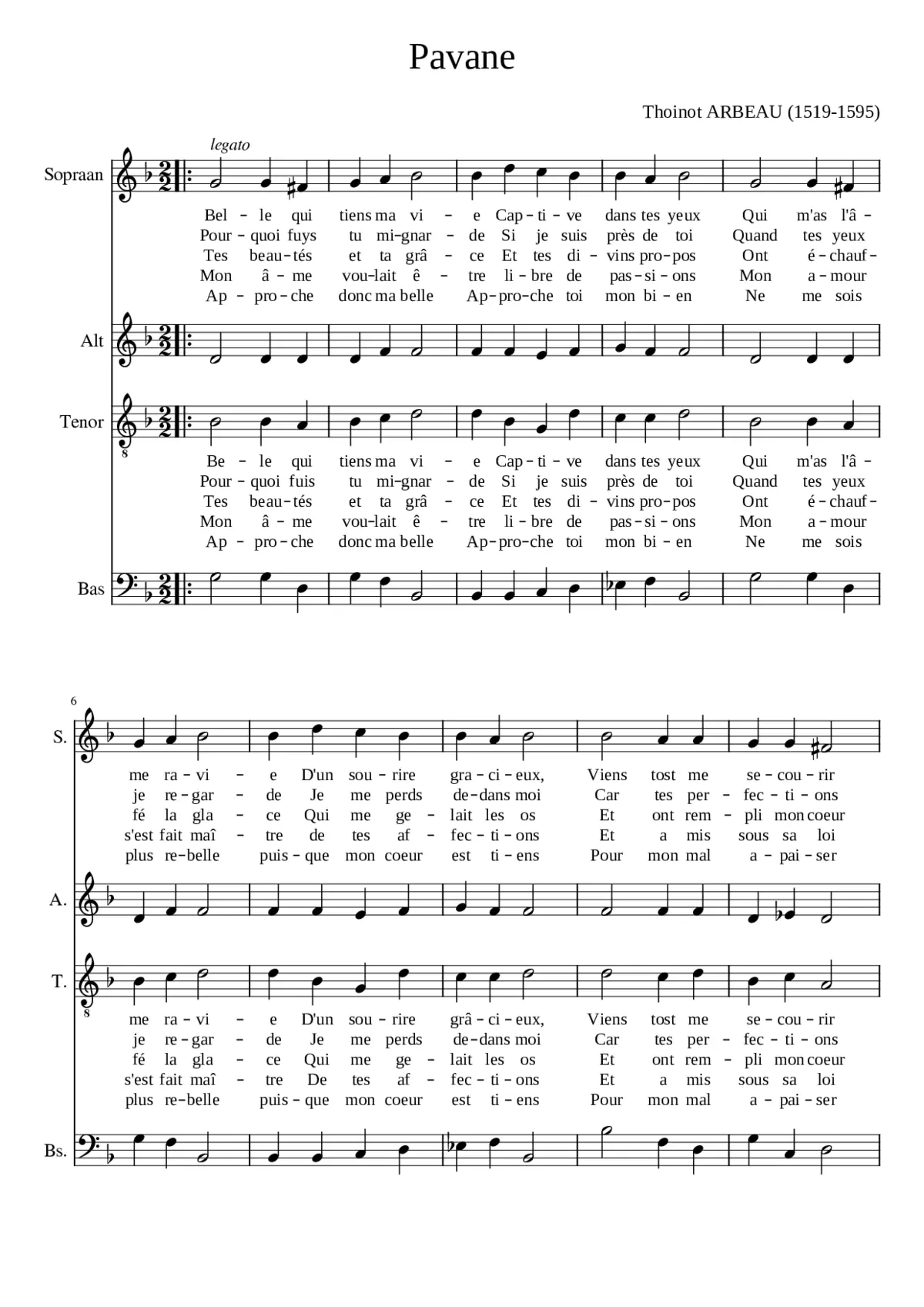 Pavane Belle qui tiens ma vie Arbeau - Page 1