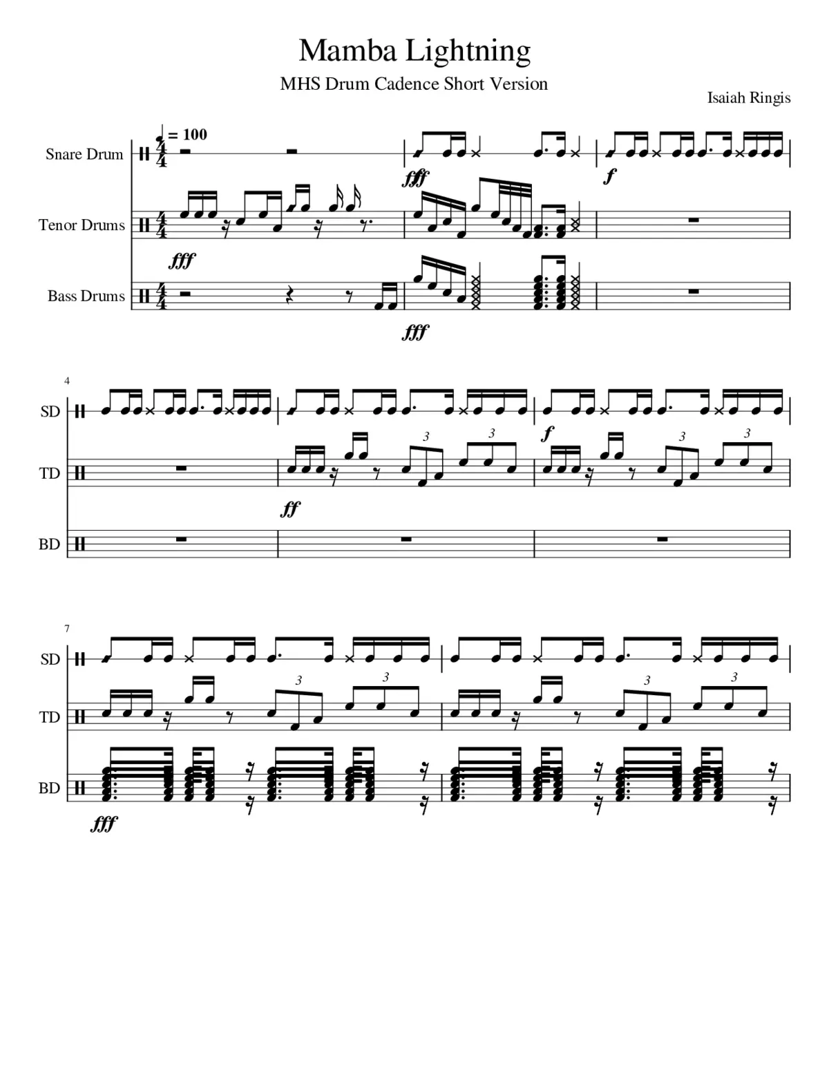 Mamba Lightning Drum Cadence (Short Version) - Page 1
