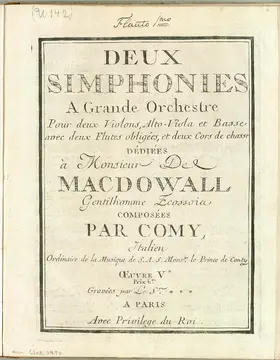 2 Simphonies A Grande Orchestre Pour 2 Violons, Alto-Viola et Basse avec 2 Flutes obliges, et 2 Cors de chasse