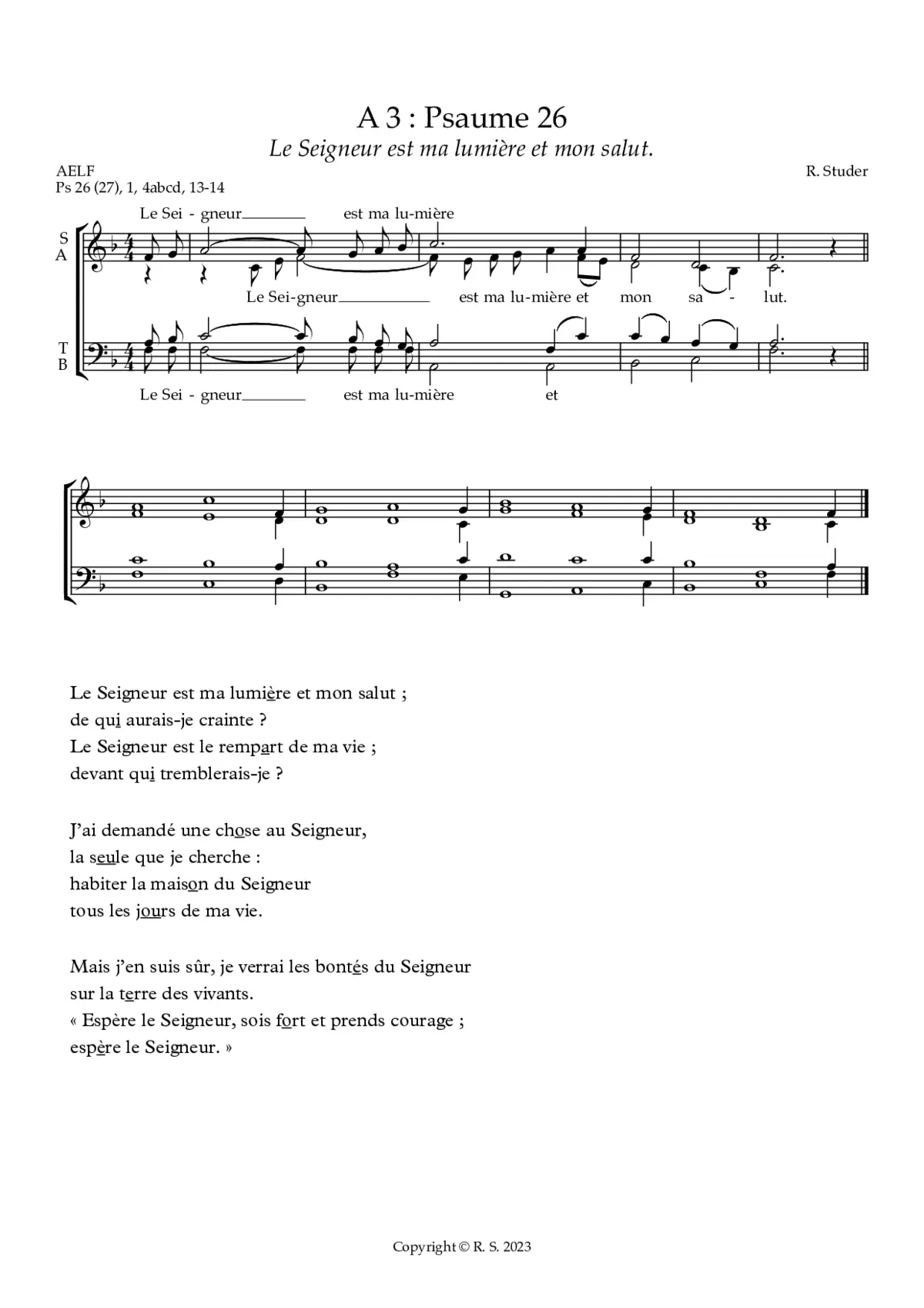A 3 - Psaume 26 : Le Seigneur est ma lumiere et mon salut - Page 1