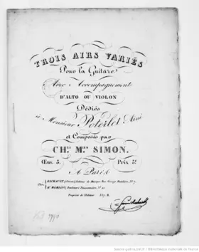 3 Airs Variés pour la Guitare avec Accompagnement d'Alto ou Violon