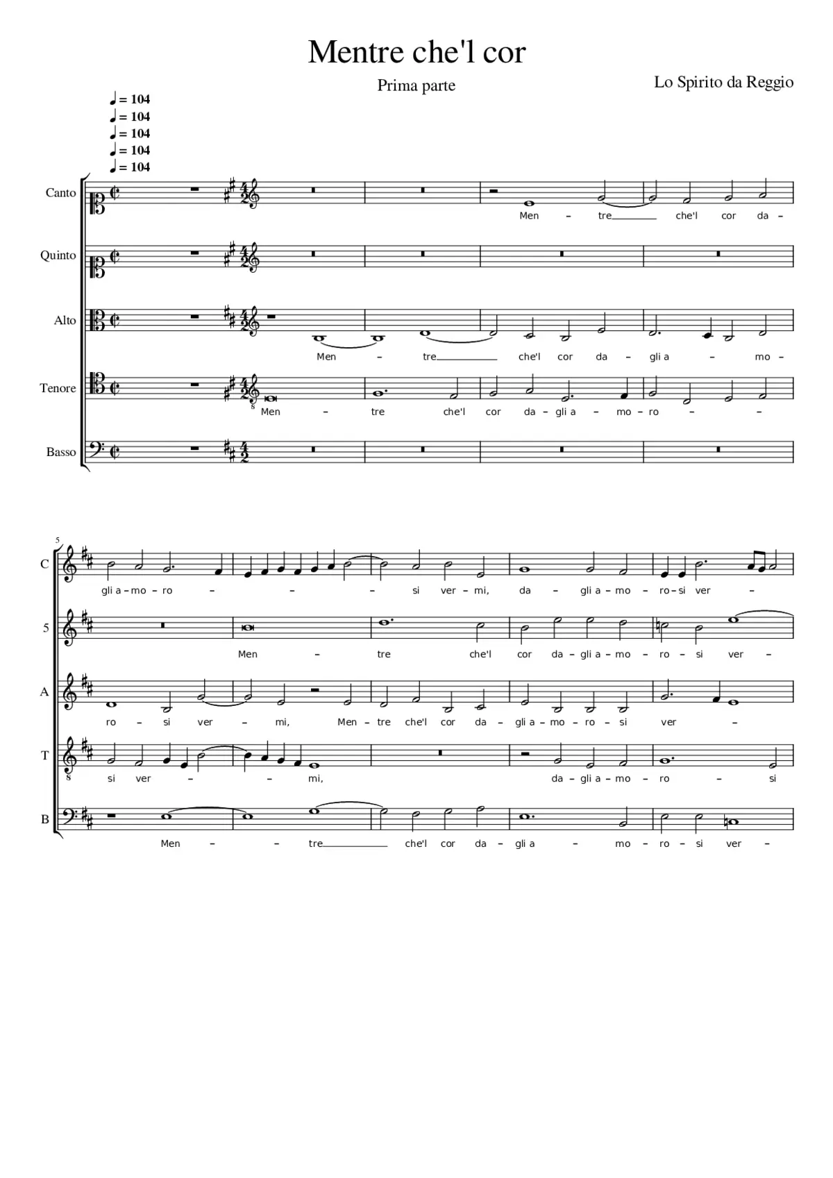 Mentre che'l cor - Page 1