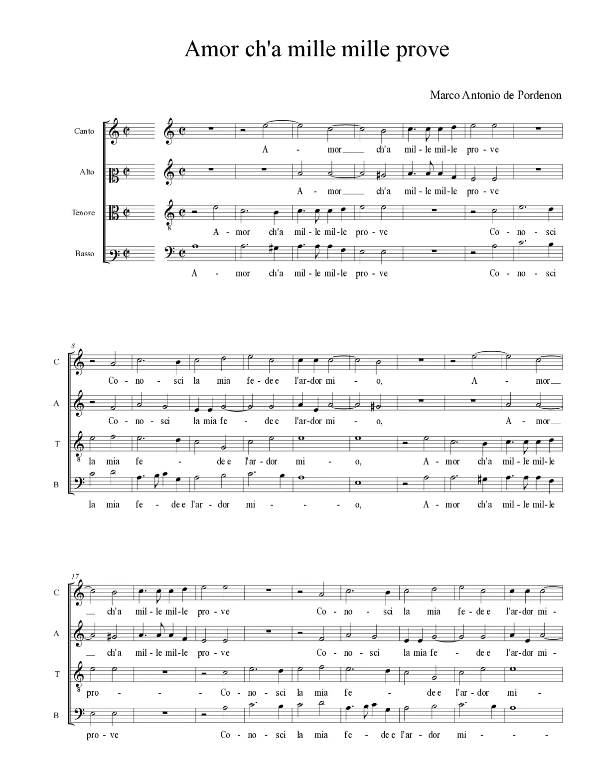 Amor ch'a mille mille prove - Page 1