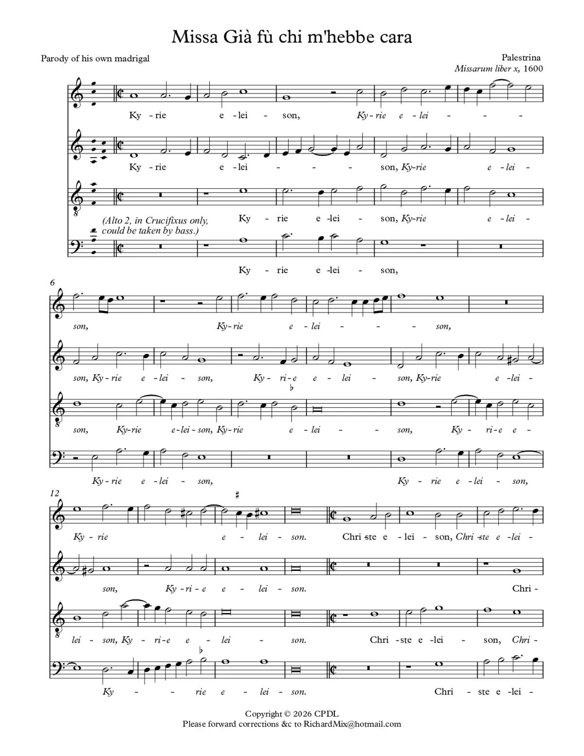 Missa Già fù chi m'hebbe cara - Page 1
