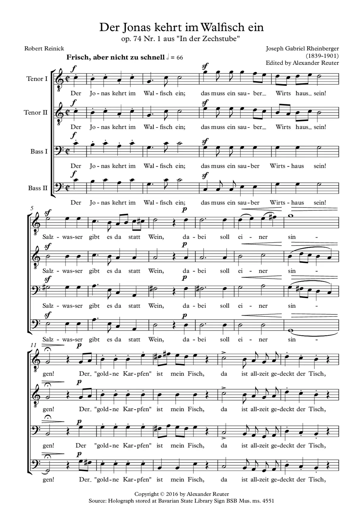 Der Jonas kehrt im Walfisch ein, op. 74 Nr. 1 - Page 1
