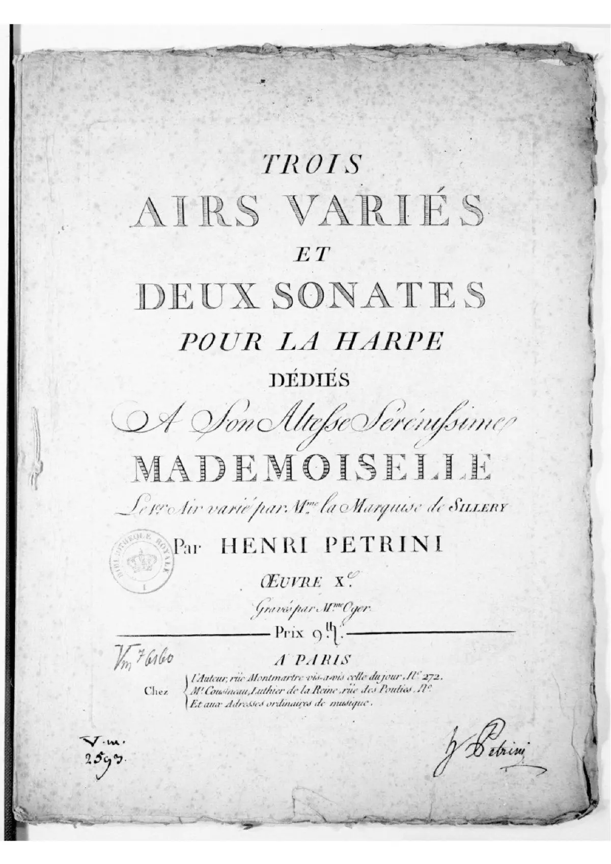3 Airs variés et 2 Sonates pour la Harpe - Page 1