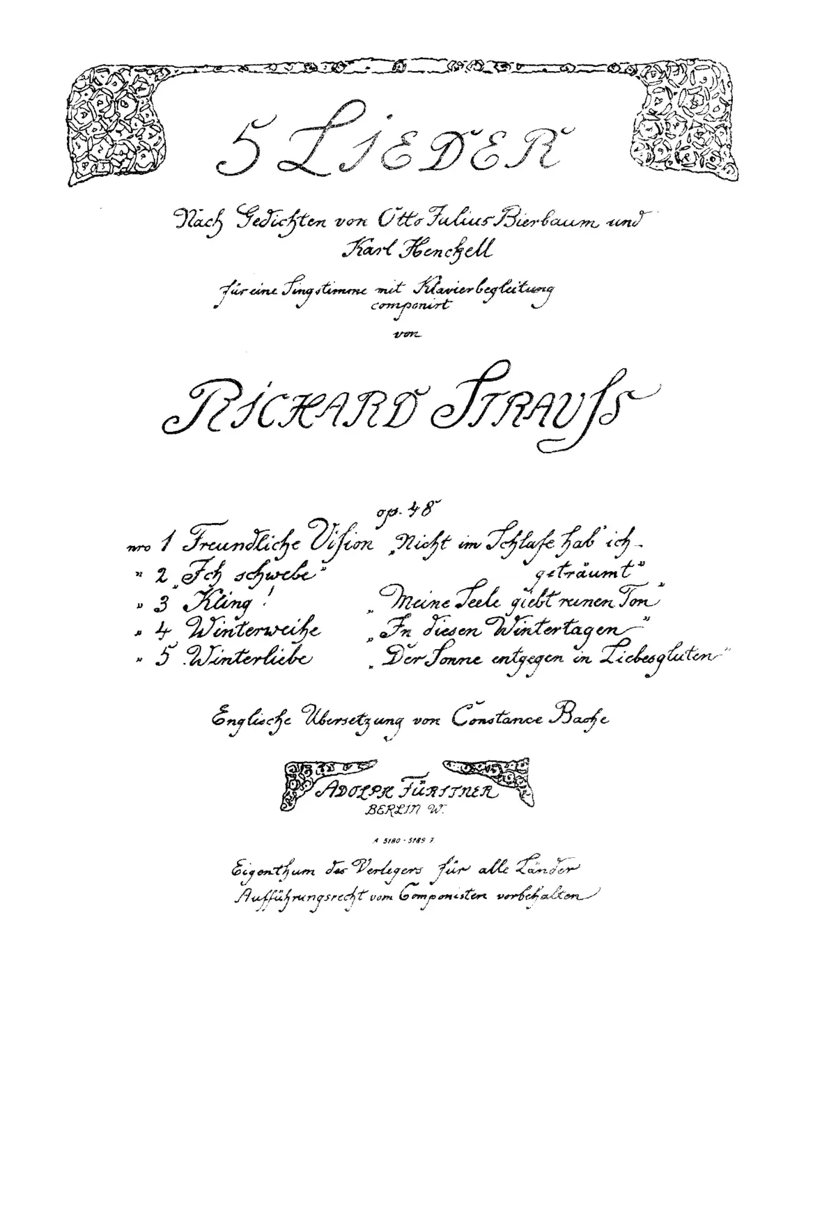 5 Lieder nach Gedichten von Otto Julius Bierbaum und Karl Henckell - Page 1