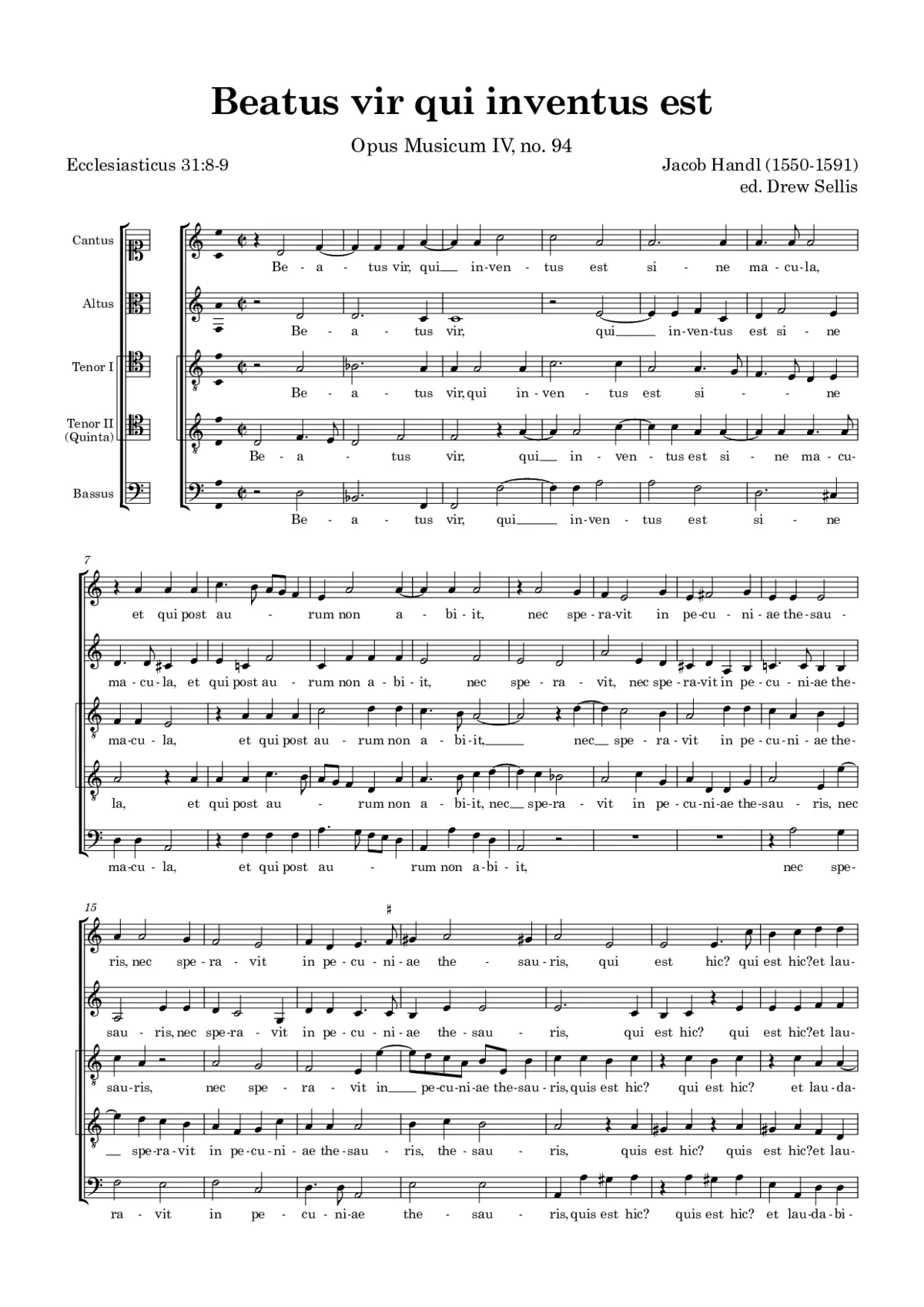 Beatus vir qui inventus est - Page 1
