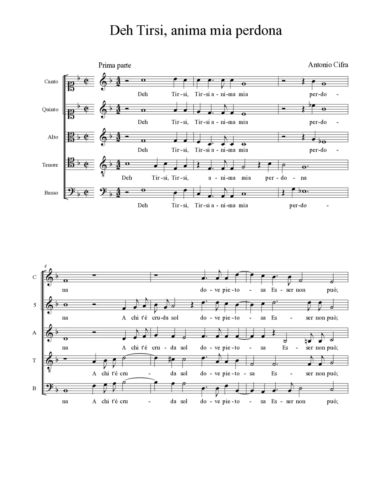 Deh Tirsi, anima mia perdona - Page 1