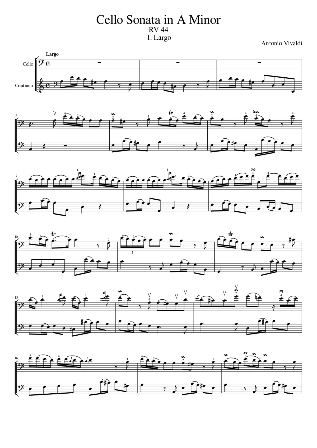 Cello Sonata in A minor RV 44 - Page 1