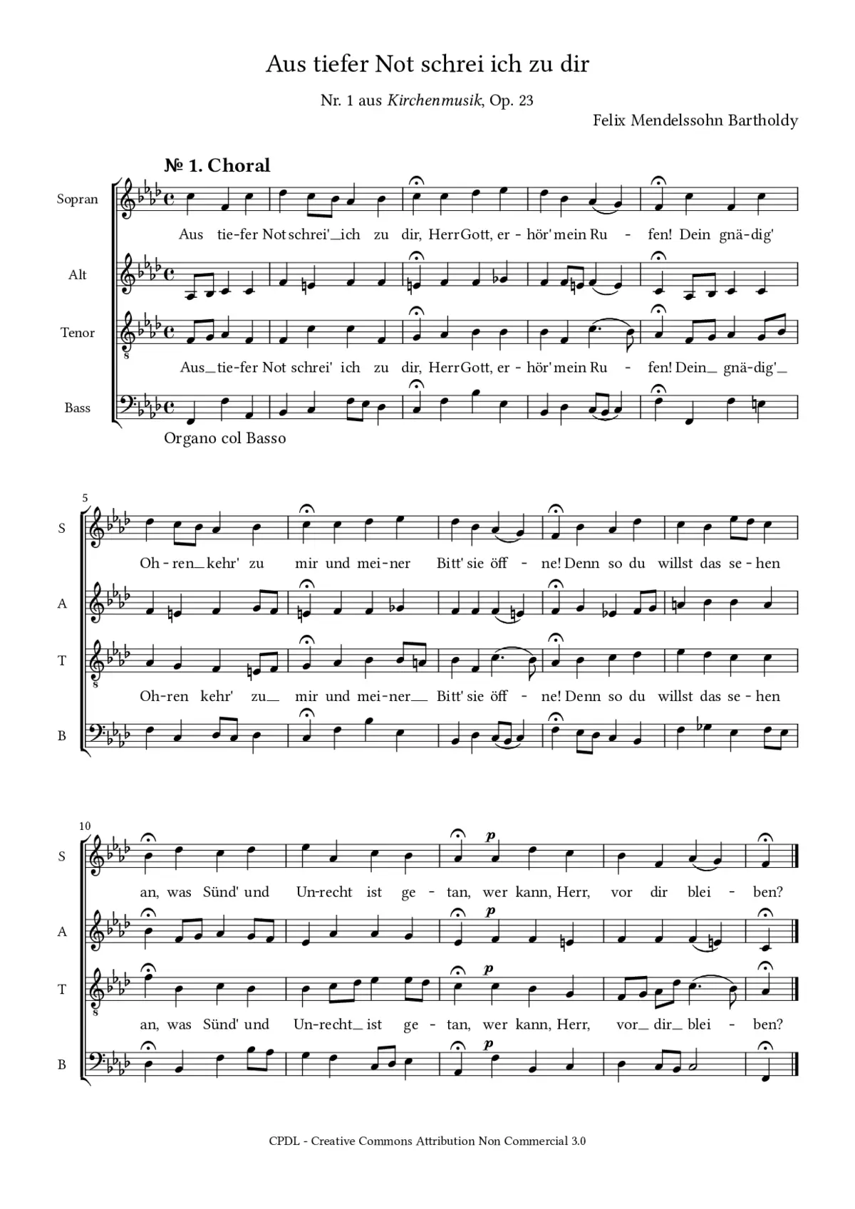 Aus tiefer Noth schrei' ich zu dir, Op. 23, No. 1 - Page 1