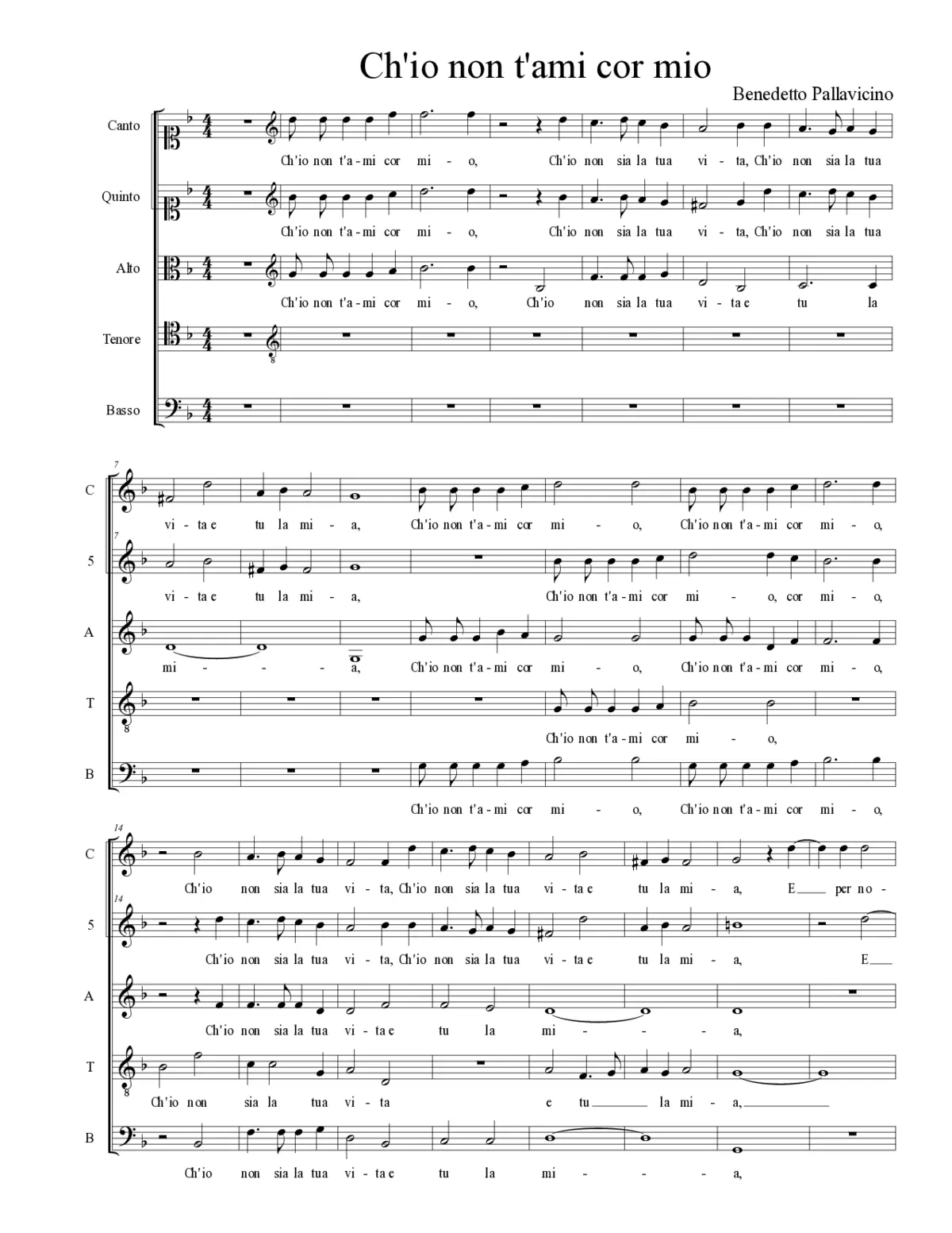 Ch'io non t'ami cor mio - Page 1