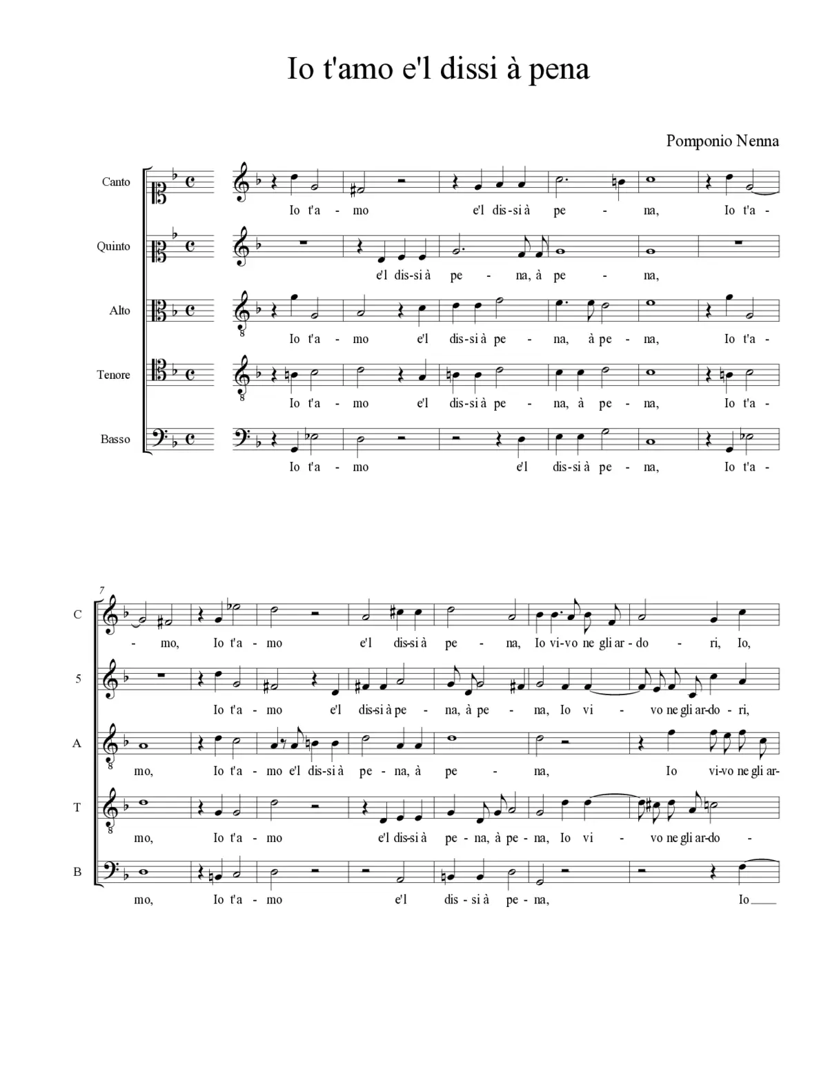 Io t'amo e'l dissi à pena - Page 1