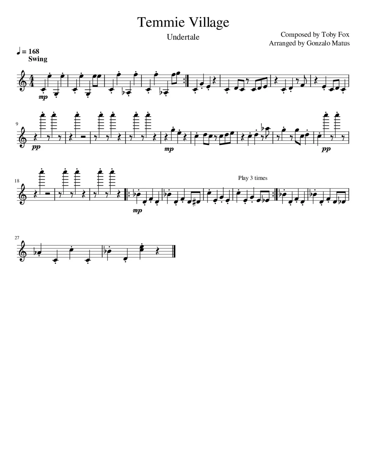 Temmie Village - Violin Solo - Page 1