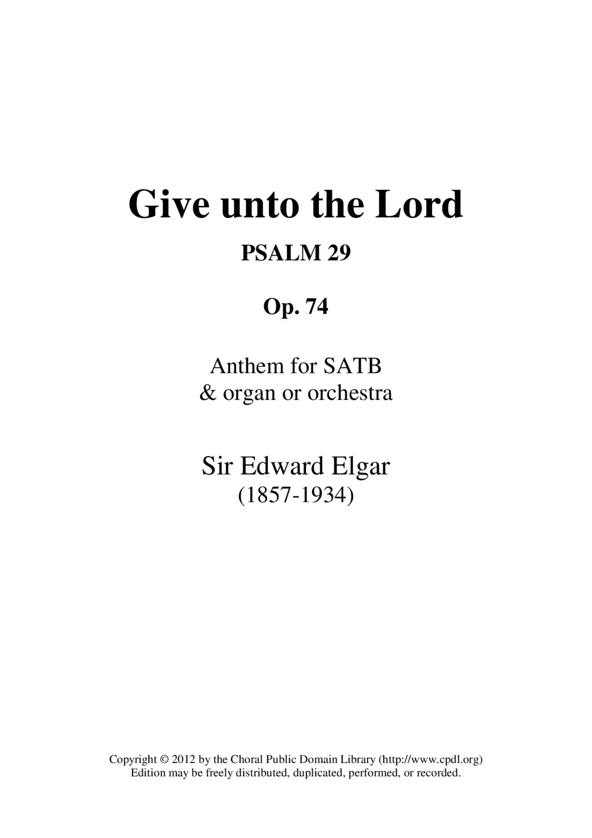 Give unto the Lord, Op. 74 - Page 1