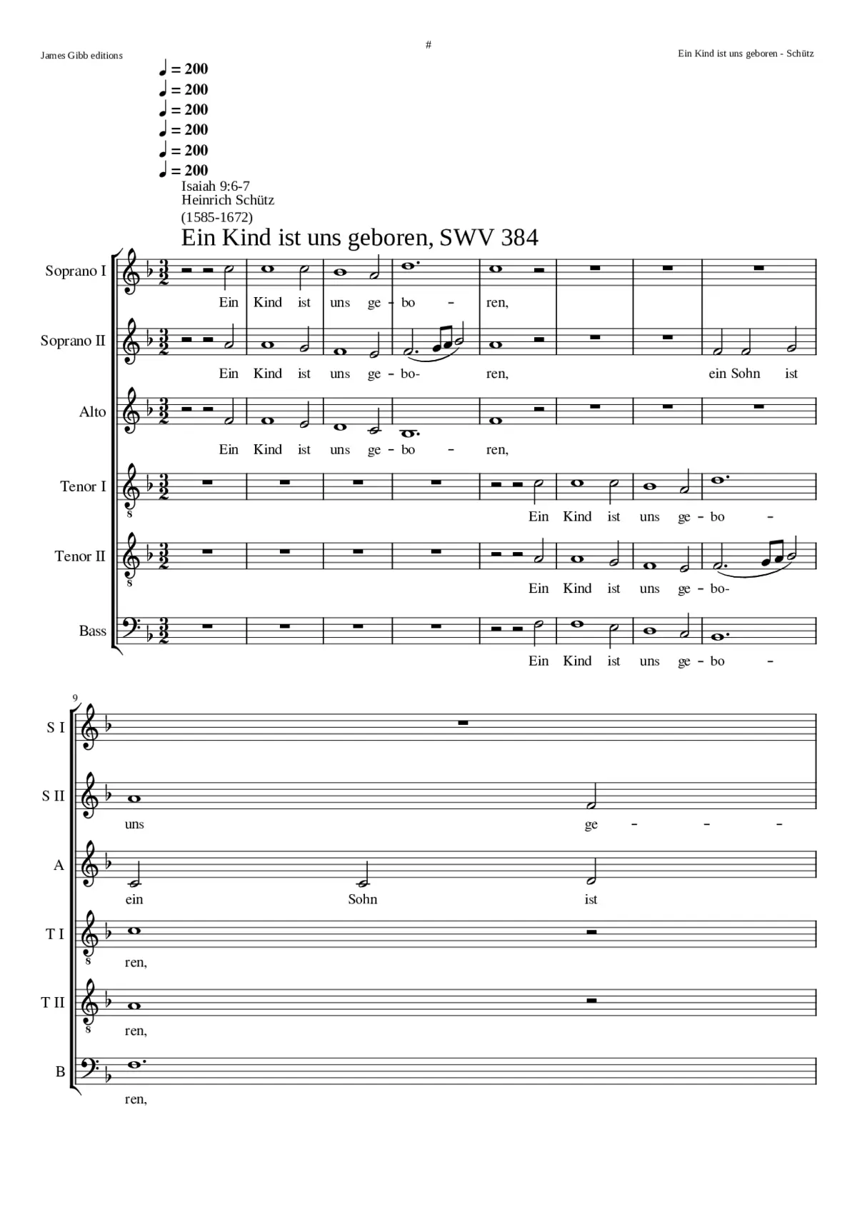 Ein Kind ist uns geboren SWV 384 - Page 1