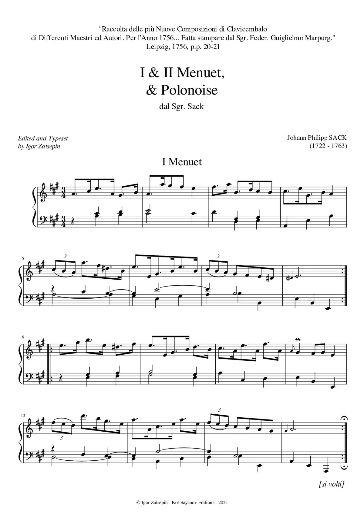 Menuets I & II, & Polonoise in A major - Page 1