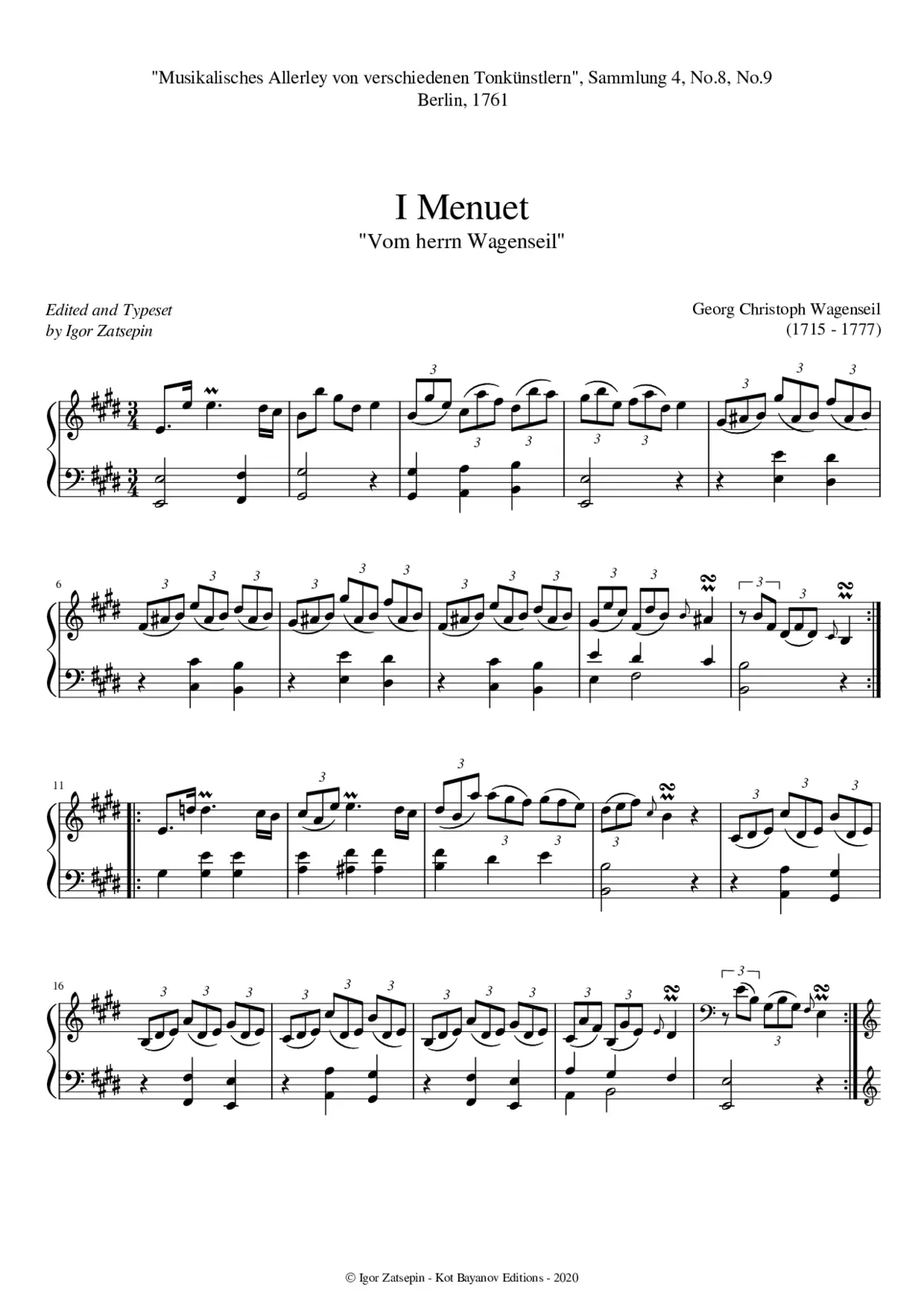2 Menuets in E major, E minor - Page 1