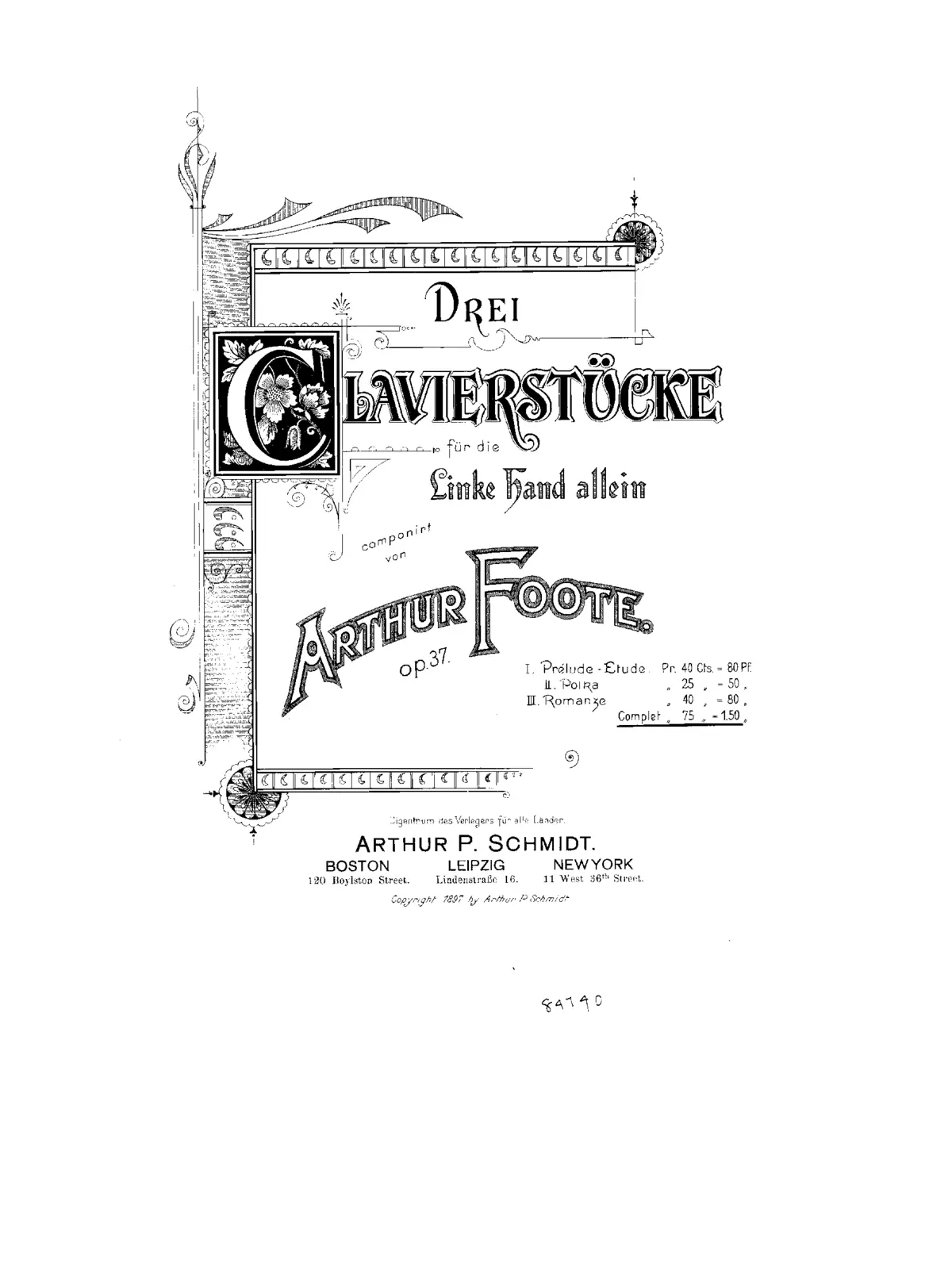 3 Piano Pieces for the Left Hand, Op.37 - Page 1