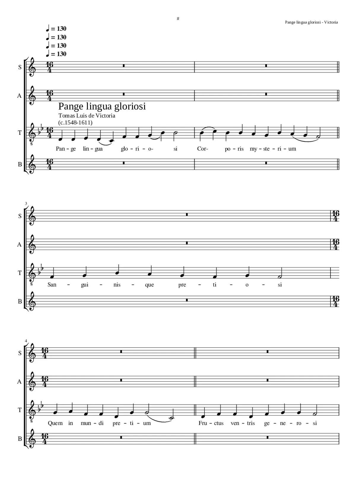 Pange lingua 'more romano' (that is based on the Gregorian chant and not to be confused with Pange lingua 'more hispano' using the Mozarabic chant) - Page 1