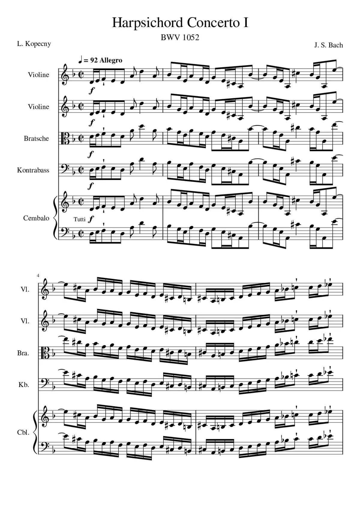 Harpsichord Concerto No.1 in D minor BWV 1052 - Page 1