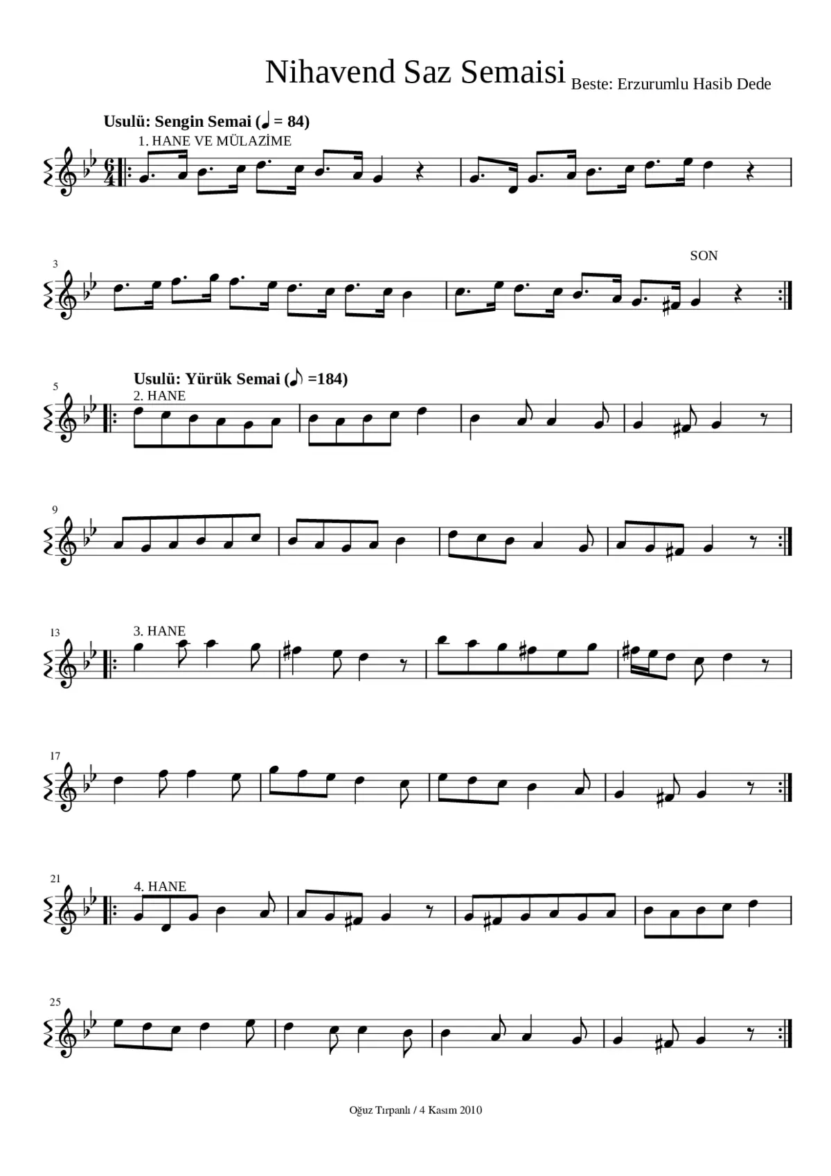 Nihavend Saz Semaisi - Page 1