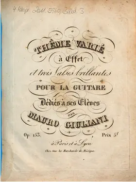 Thème varié à effet et trois Valses brillantes pour la Guitare
