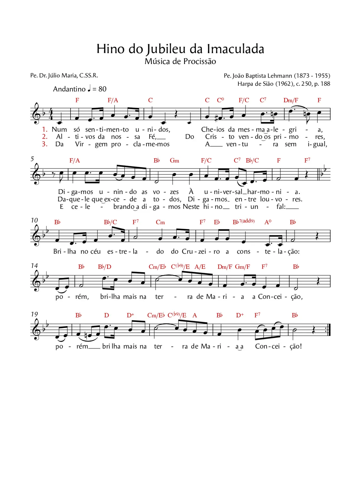 Hino do Jubileu da Imaculada - Page 1