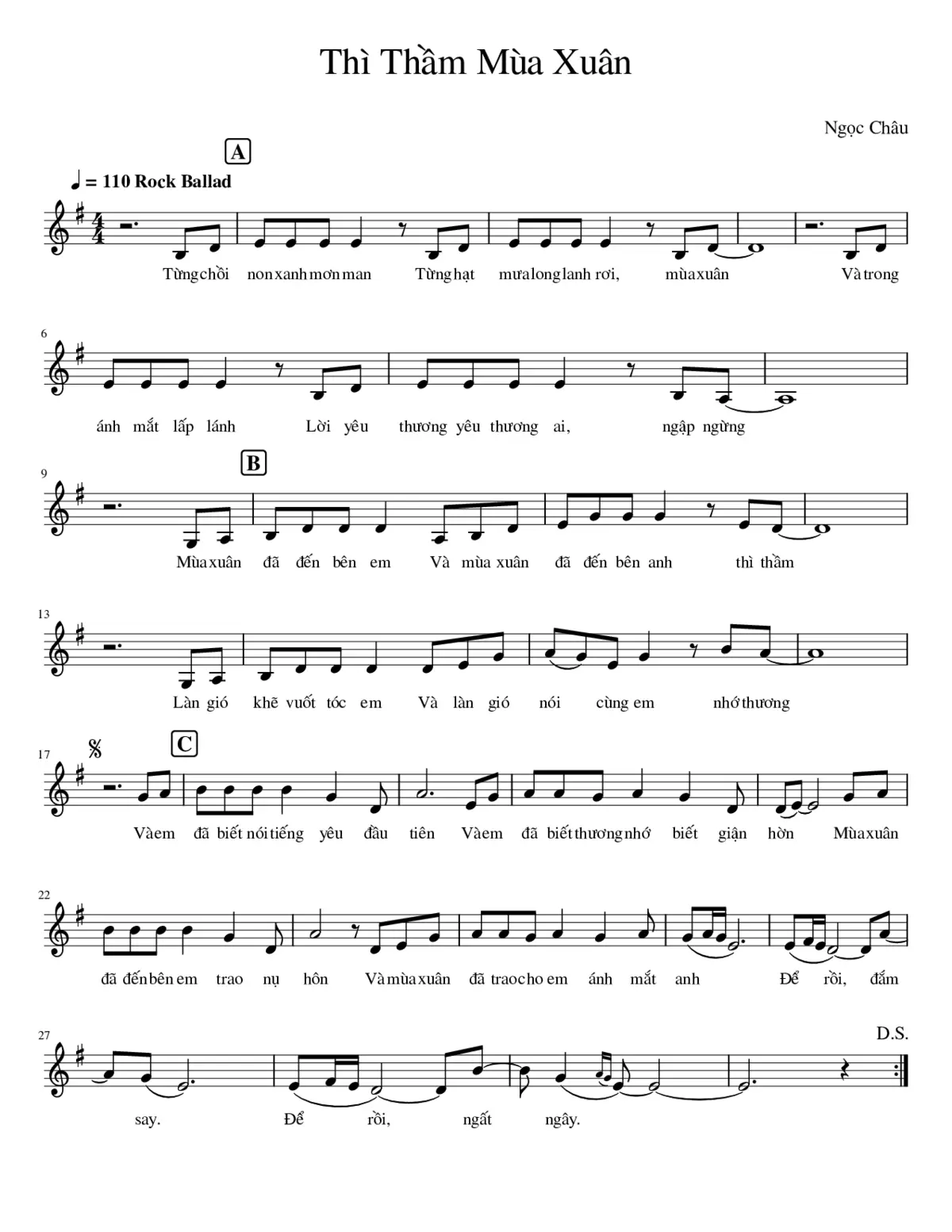 [Vietnamese] Thì Tháºm Mùa Xuân (Ngác Châu) [Simple Lyrics] - Page 1