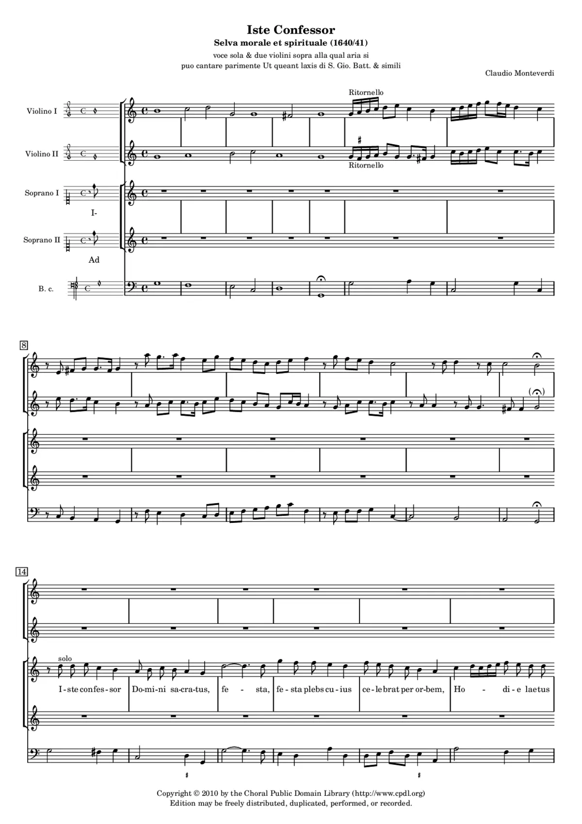 Iste confessor, SV 279 - Page 1