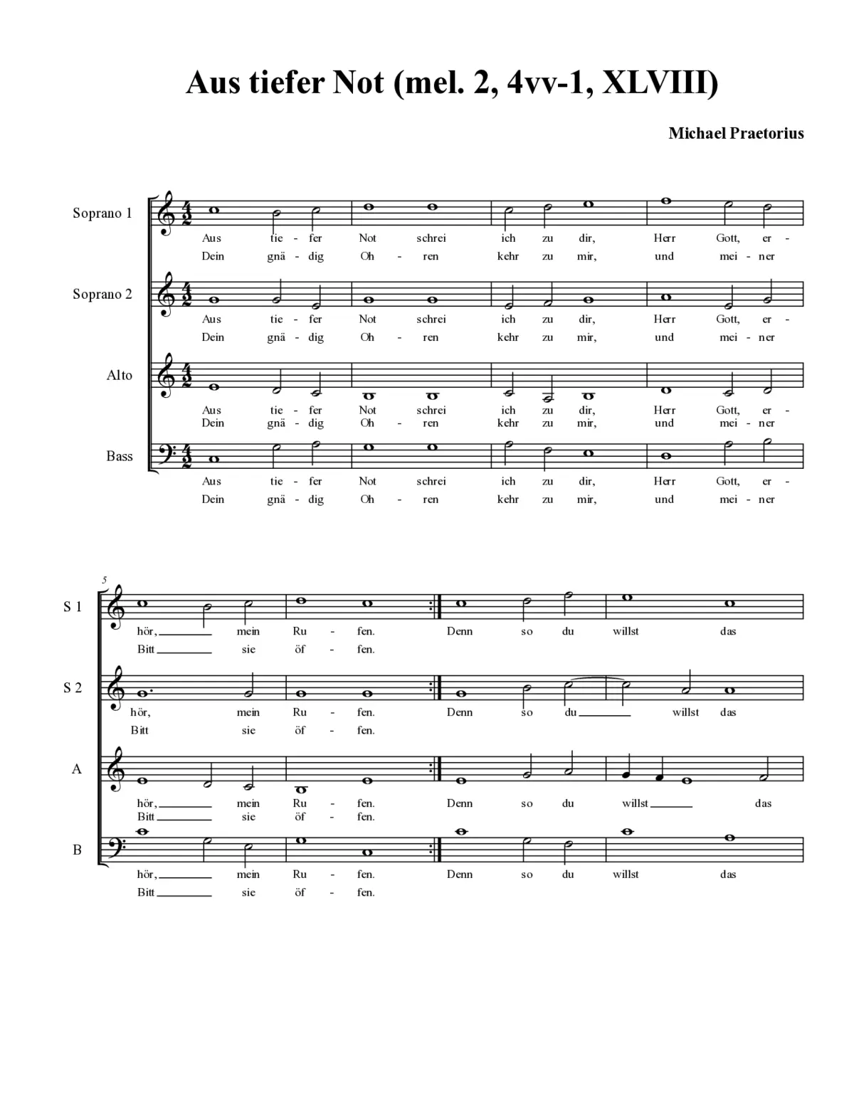 Aus tiefer Not schrei ich zu dir(2) 4vv-1 - Page 1