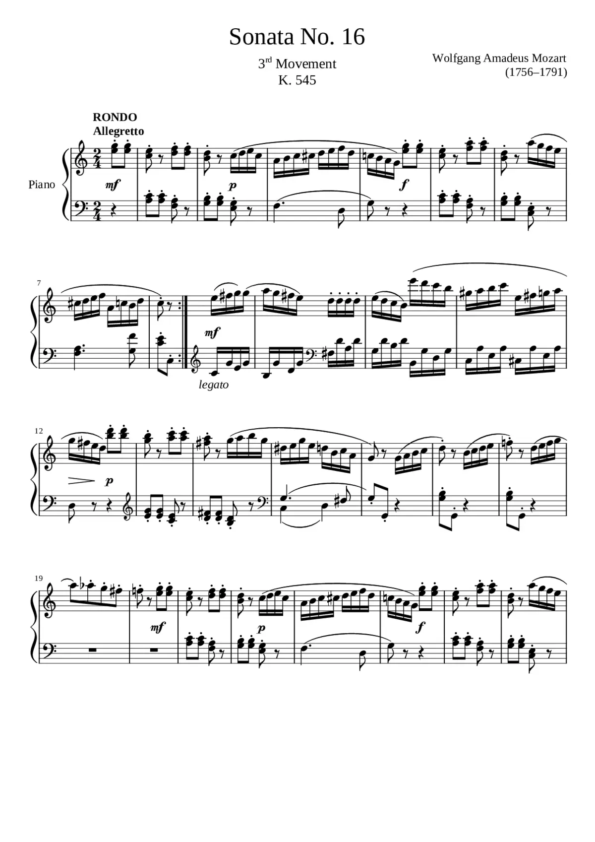Piano Sonata N16 K545 - Page 1