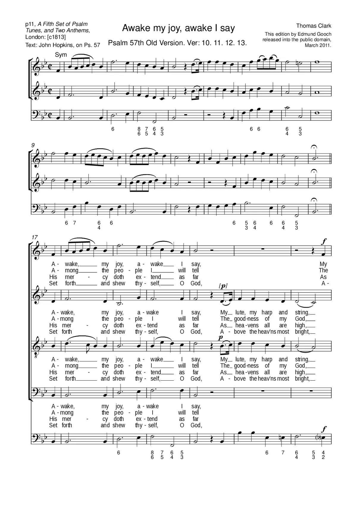 Awake my joy, awake I say (from A Fifth Set of Psalm Tunes) - Page 1