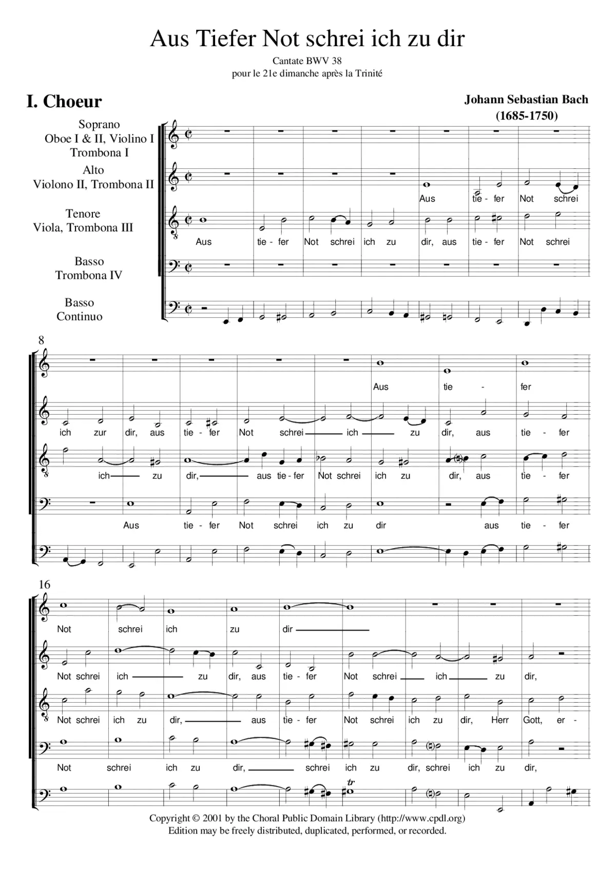 Aus tiefer Not schrei ich zu dir, BWV 38 - Page 1