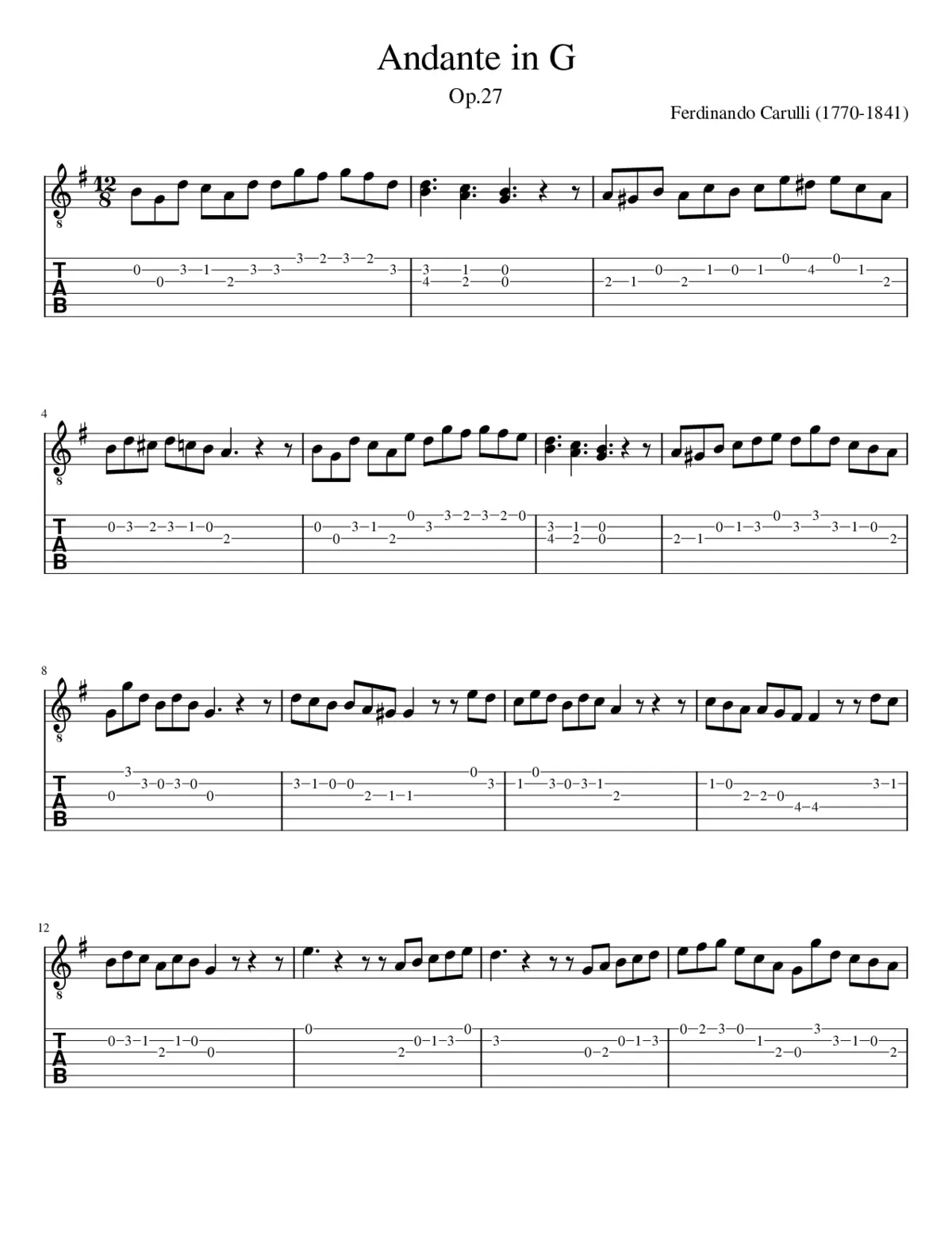 Guitar 1 (Andante in G) - Page 1