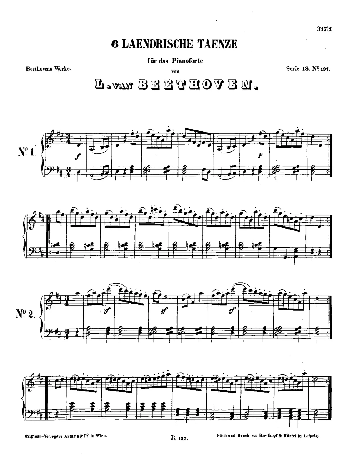 6 Ländler for Two Violins and Bass (Cello) - Page 1