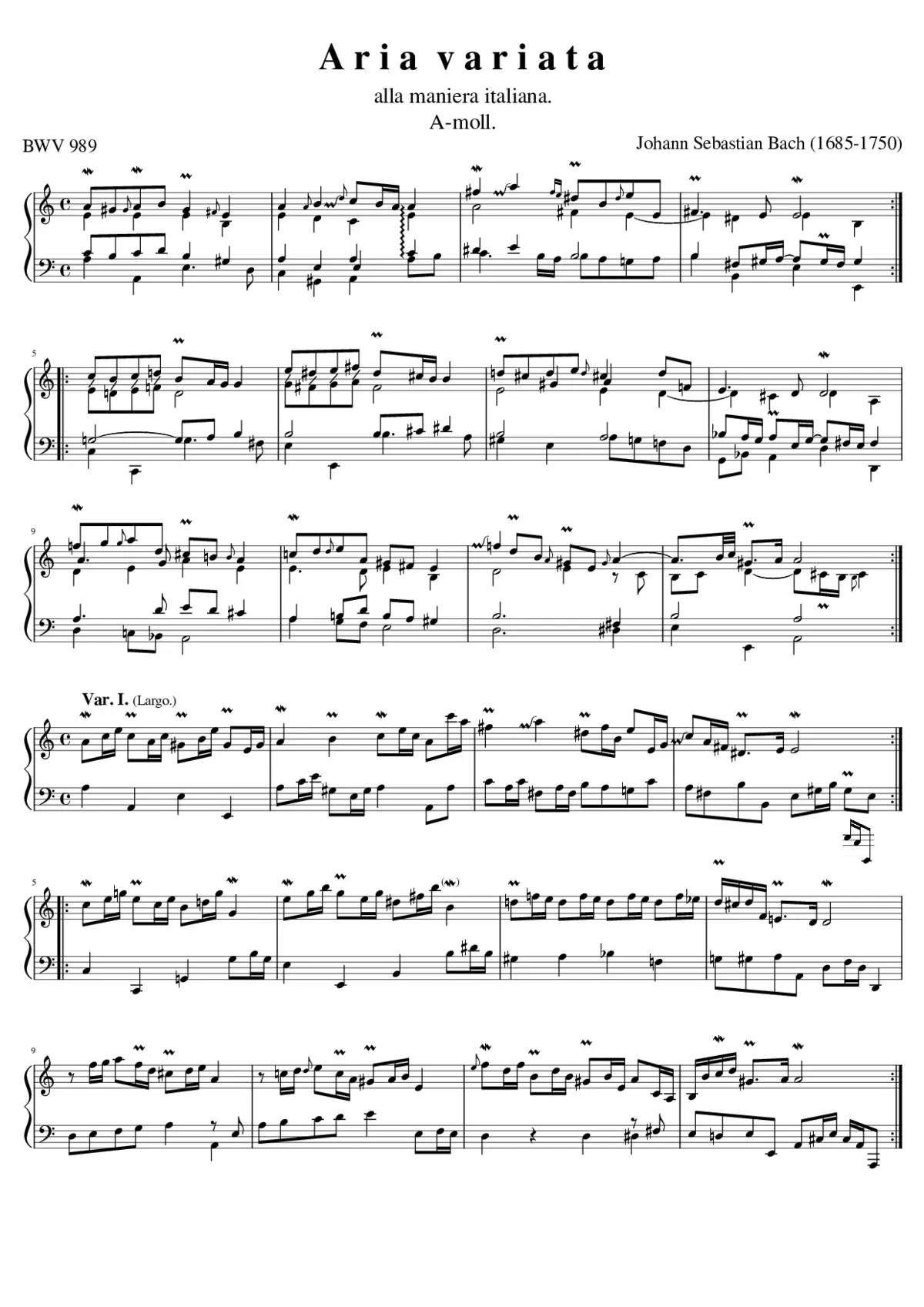 Aria variata in A minor BWV 989 - Page 1