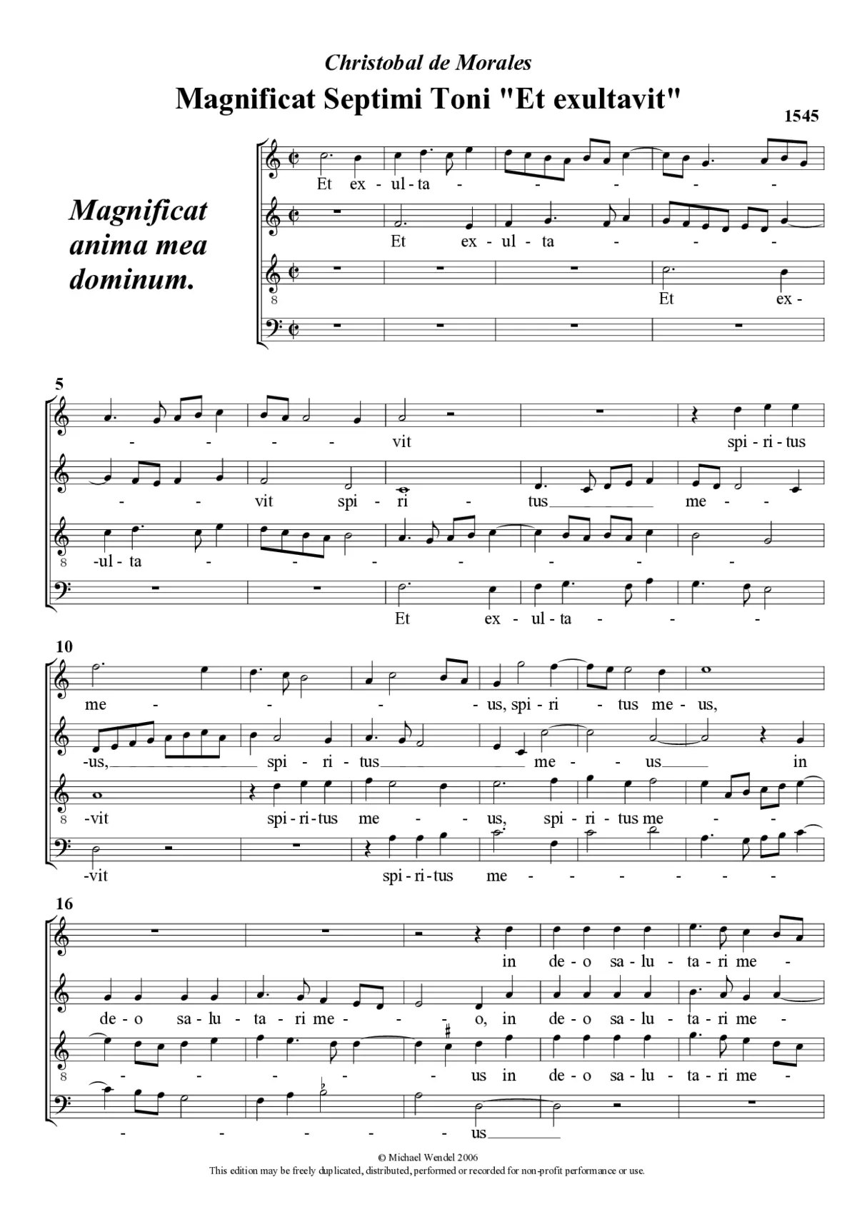 Magnificat Septimi Toni 'Et exultavit' - Page 1