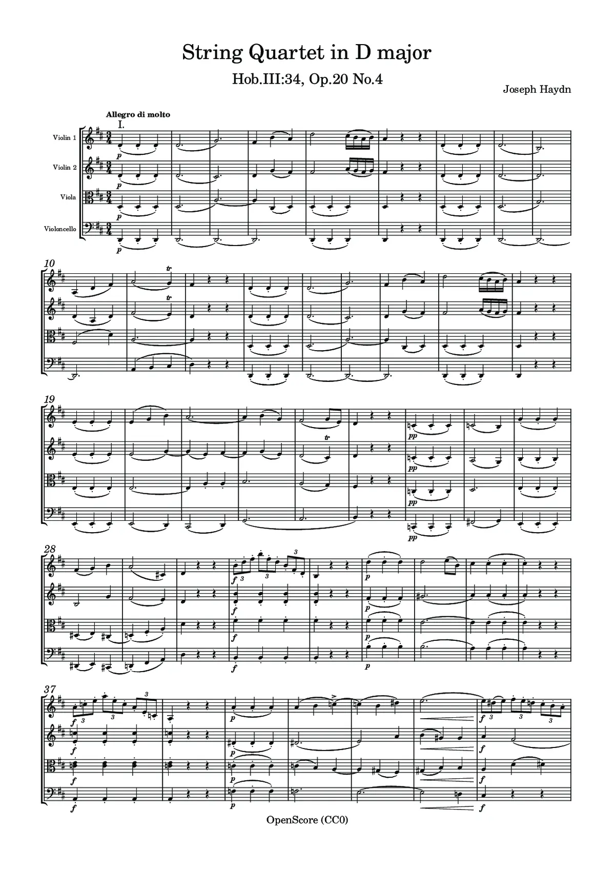 String Quartet in D major, Hob.III:34, Op.20 No.4 - Page 1