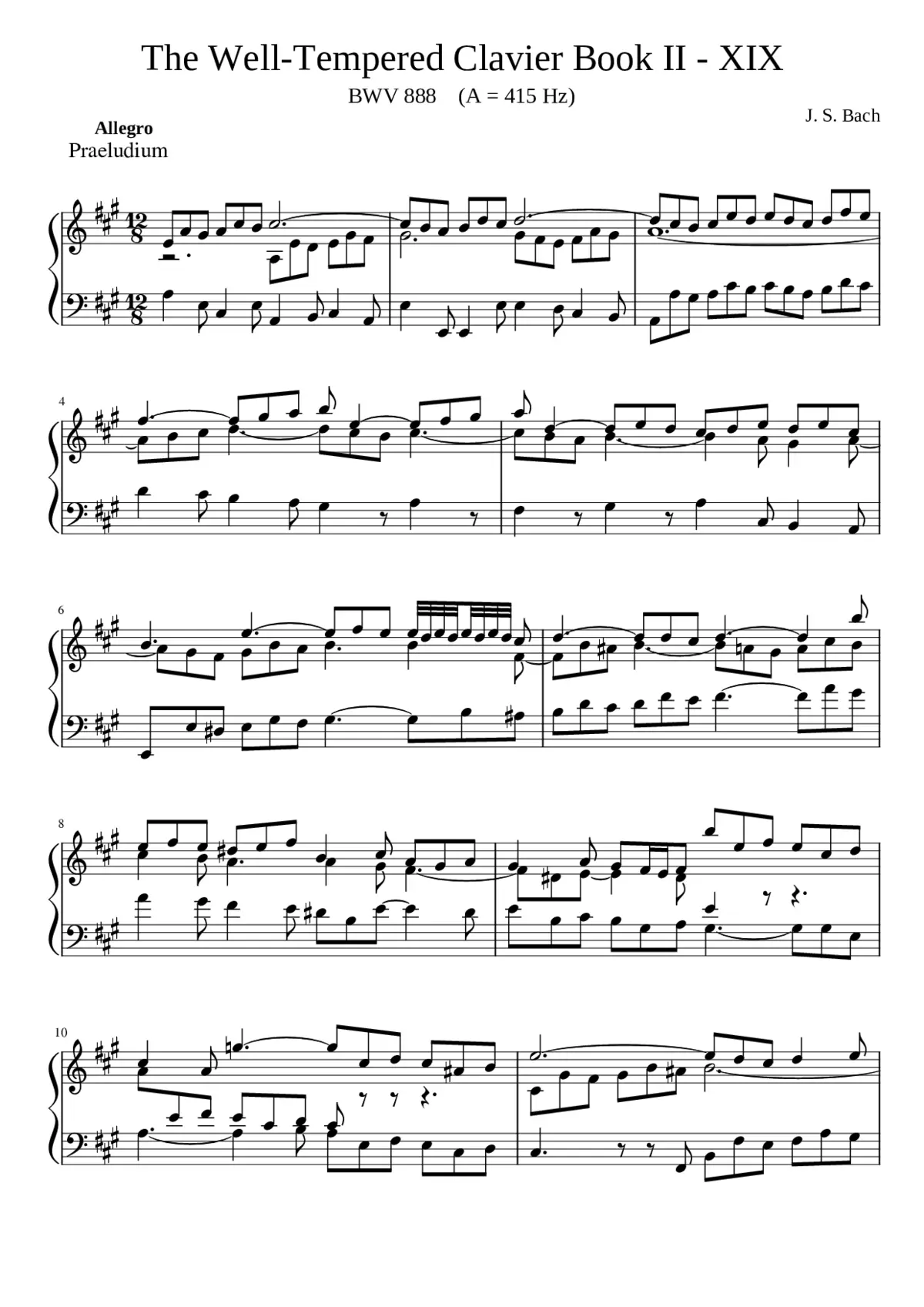 Prelude and Fugue in A major BWV 888 - Page 1