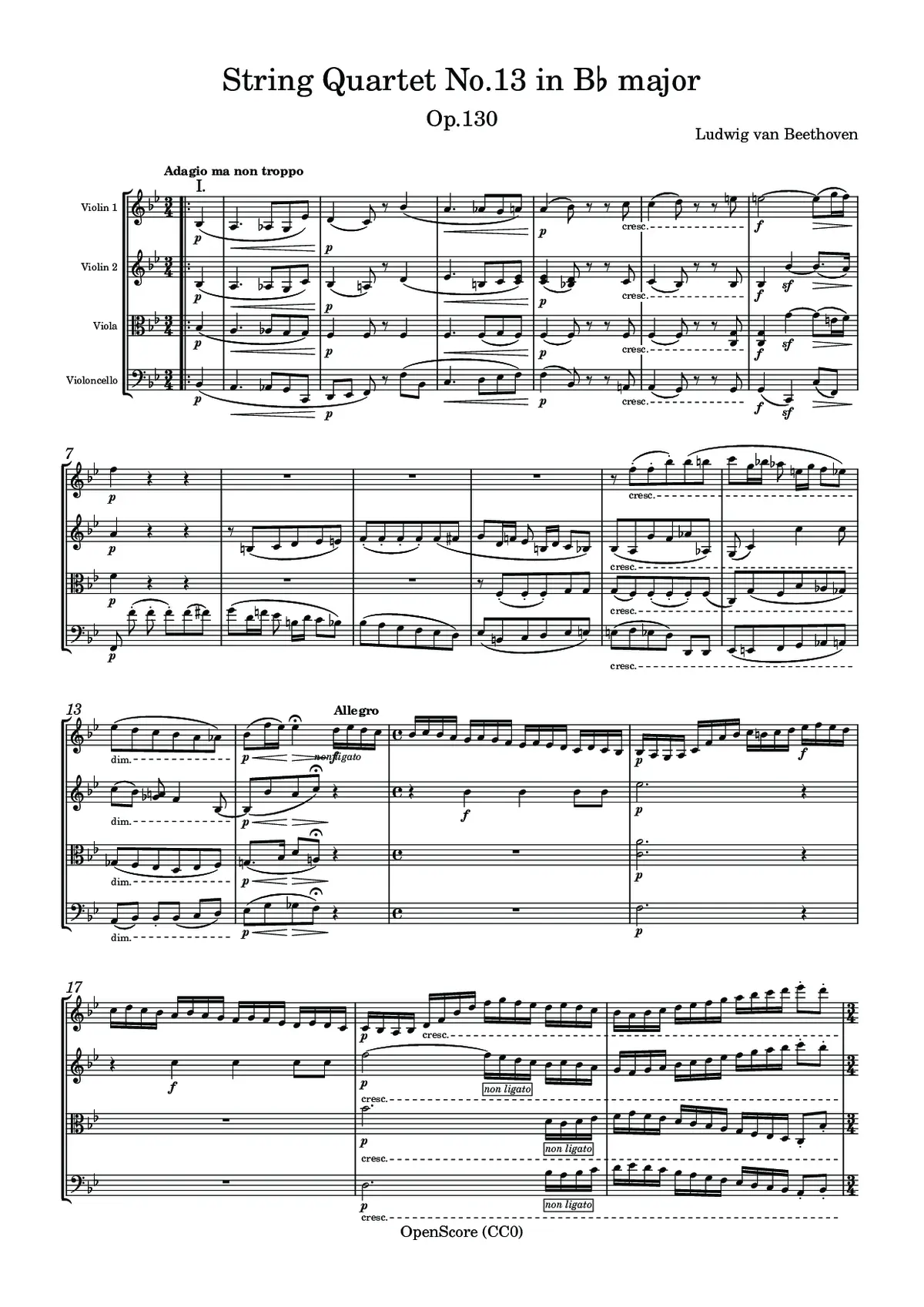 String Quartet No.13 in B♭ major, Op.130 - Page 1