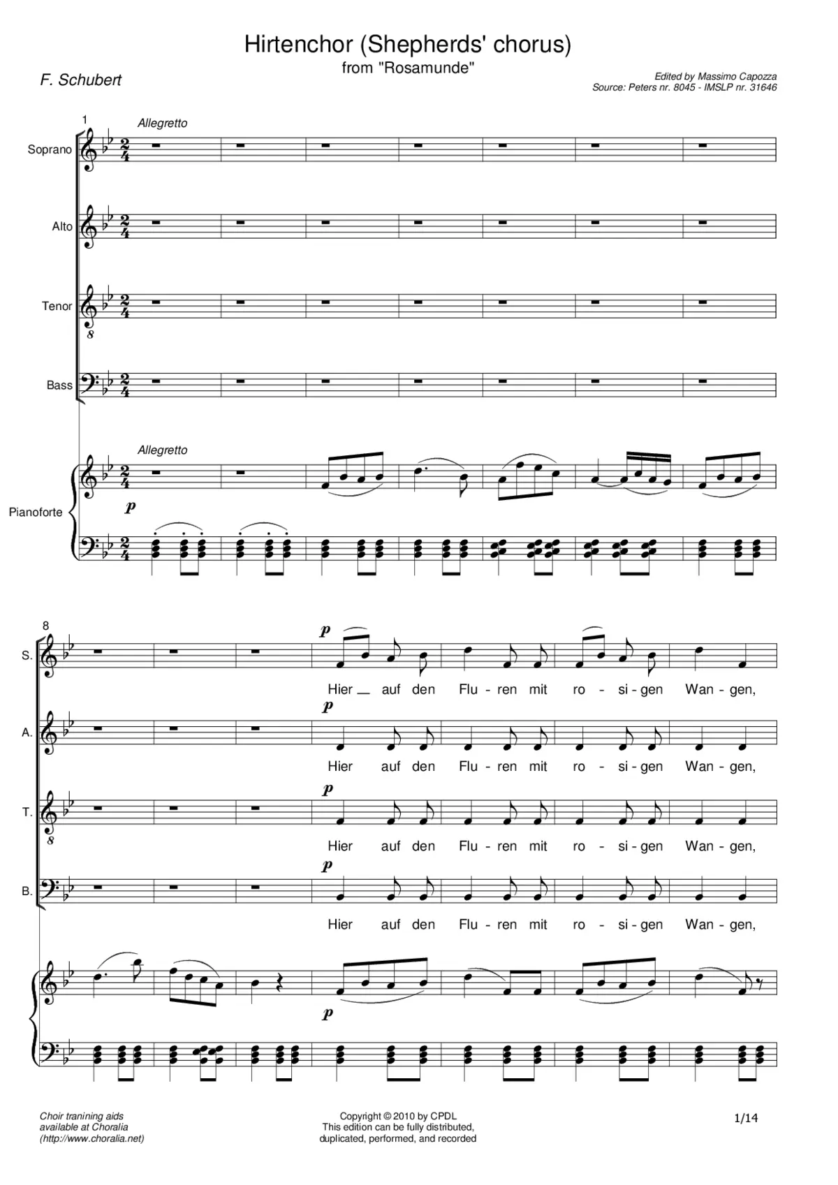 Hirtenchor (Shepherds' chorus) from "Rosamunde" - Page 1