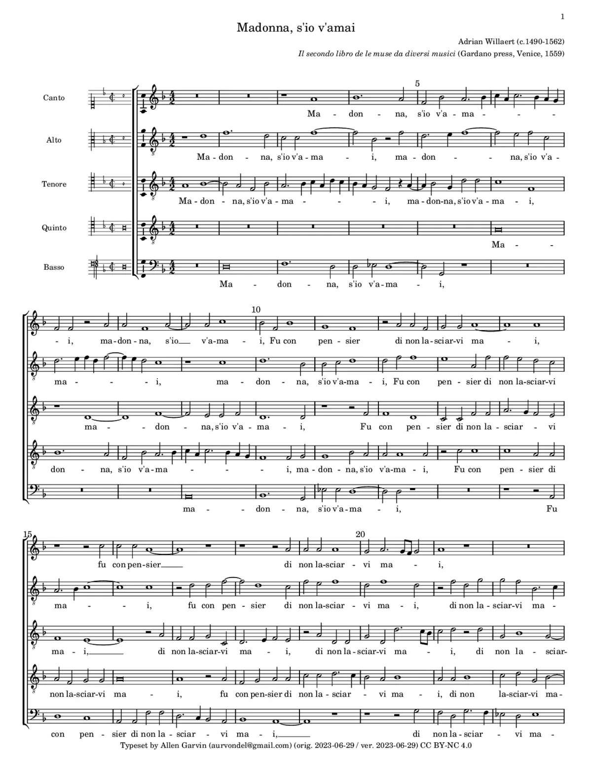 Madonna, s'io v'amai - Page 1