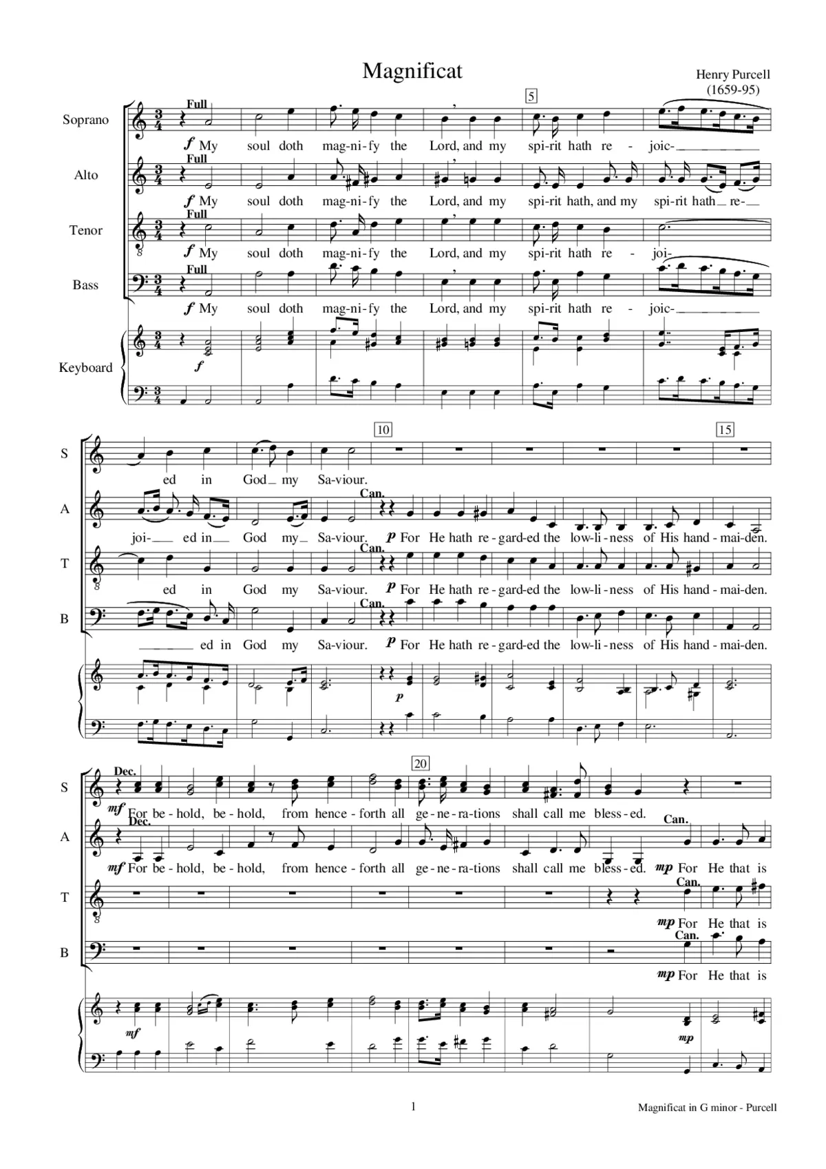 Magnificat and Nunc dimittis in G minor, Z 231 - Page 1