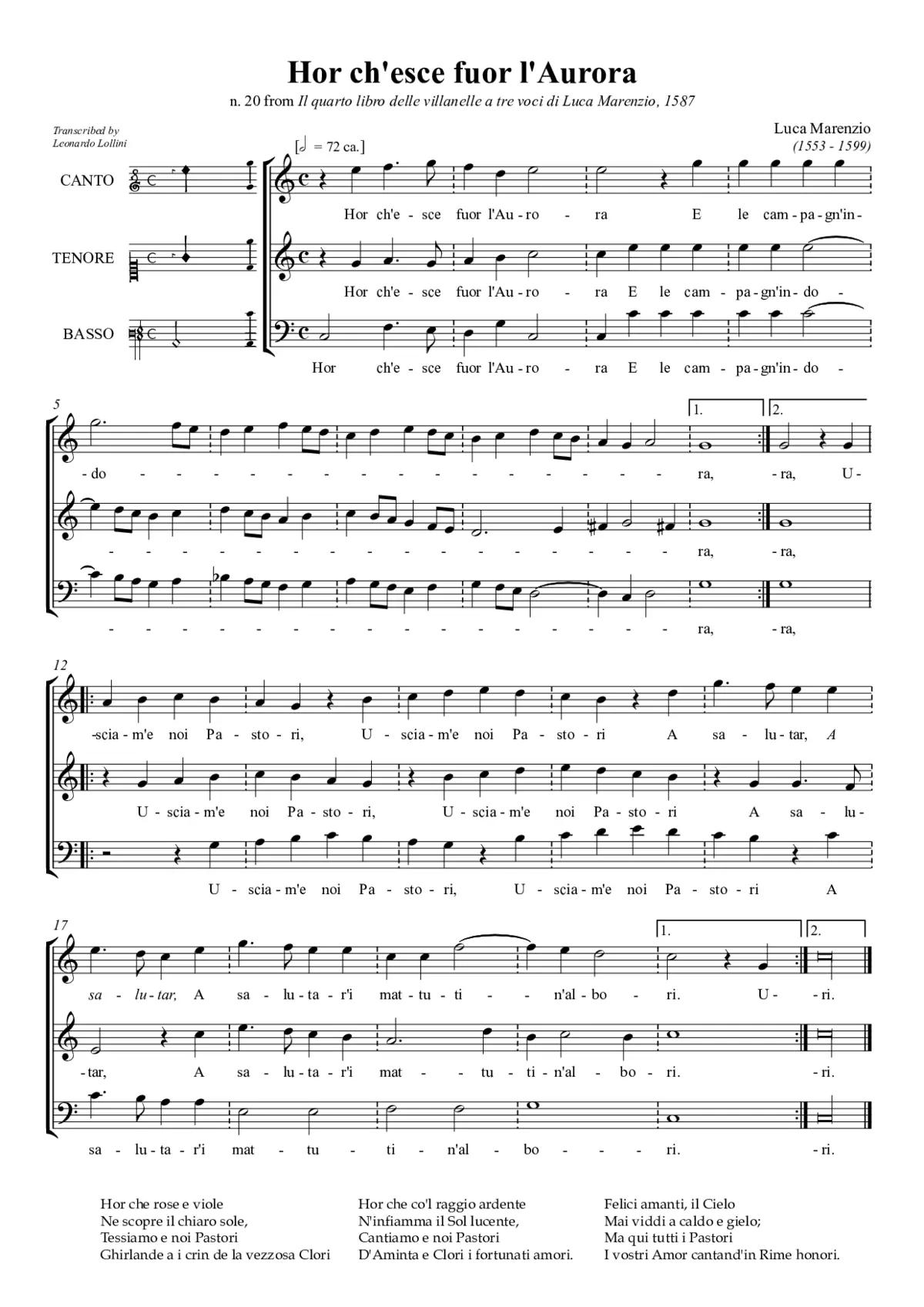 Hor ch'esce fuor l'Aurora - Page 1