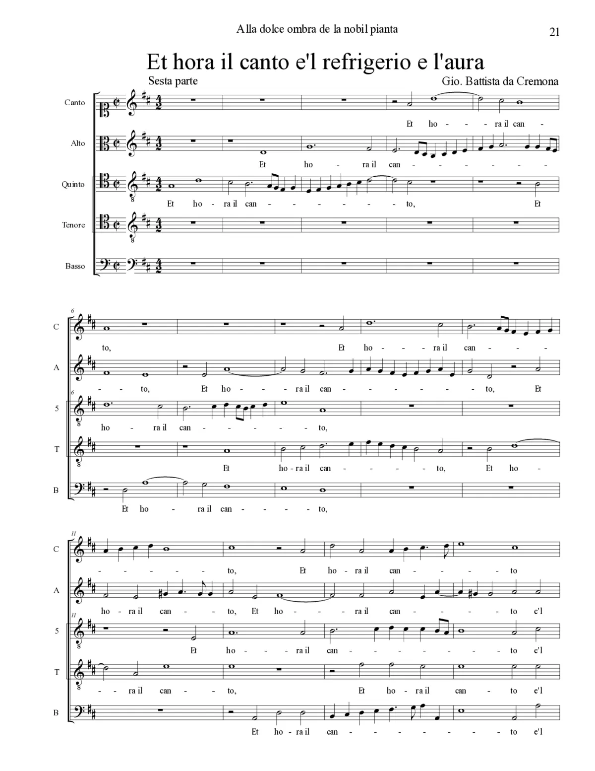 Et hora il canto e'l refrigerio e l'aura - Page 1