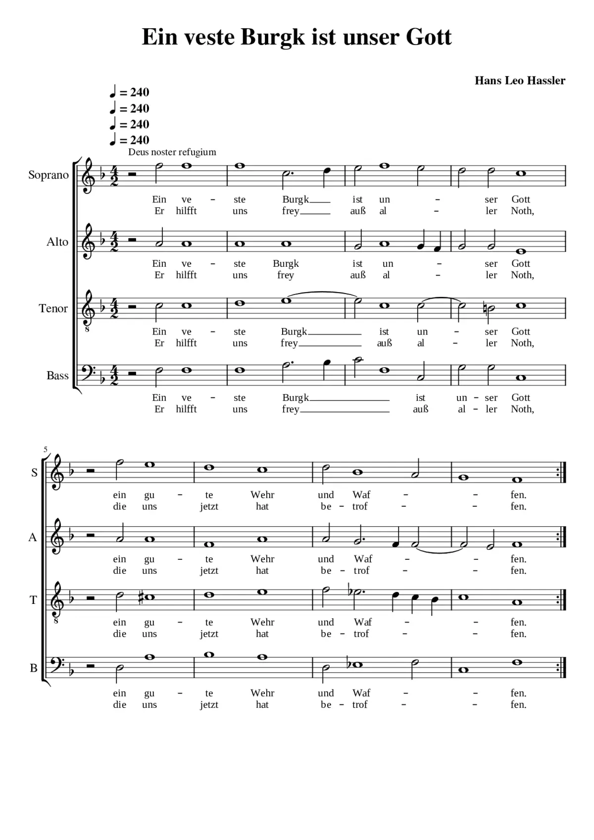 Ein veste Burgk ist unser Gott (homophonic) - Page 1
