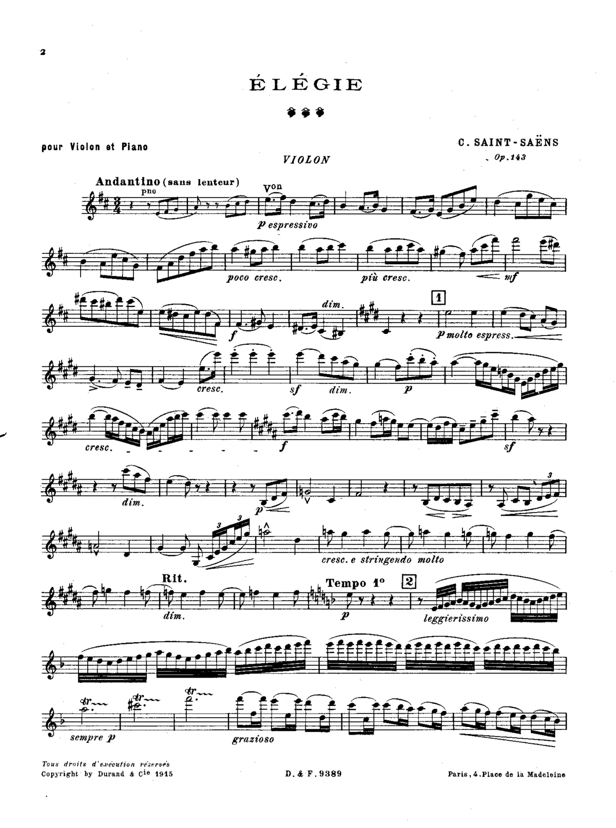 Élégie, Op.143 - Page 1